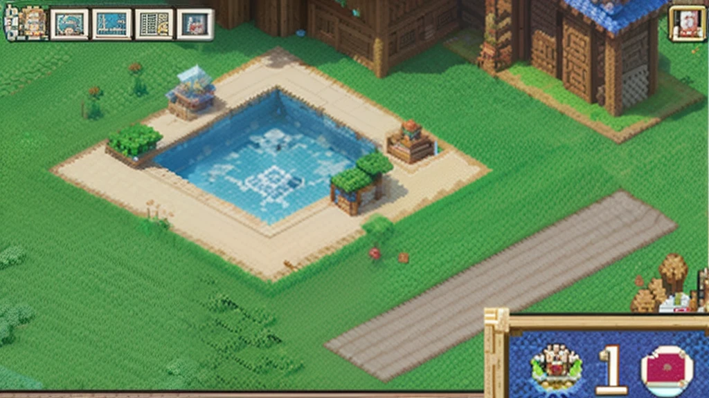 鸟山明风格，Flat pixel games《dragon quest》，Game scene design，（a paradise：1.4），16-bit pixels