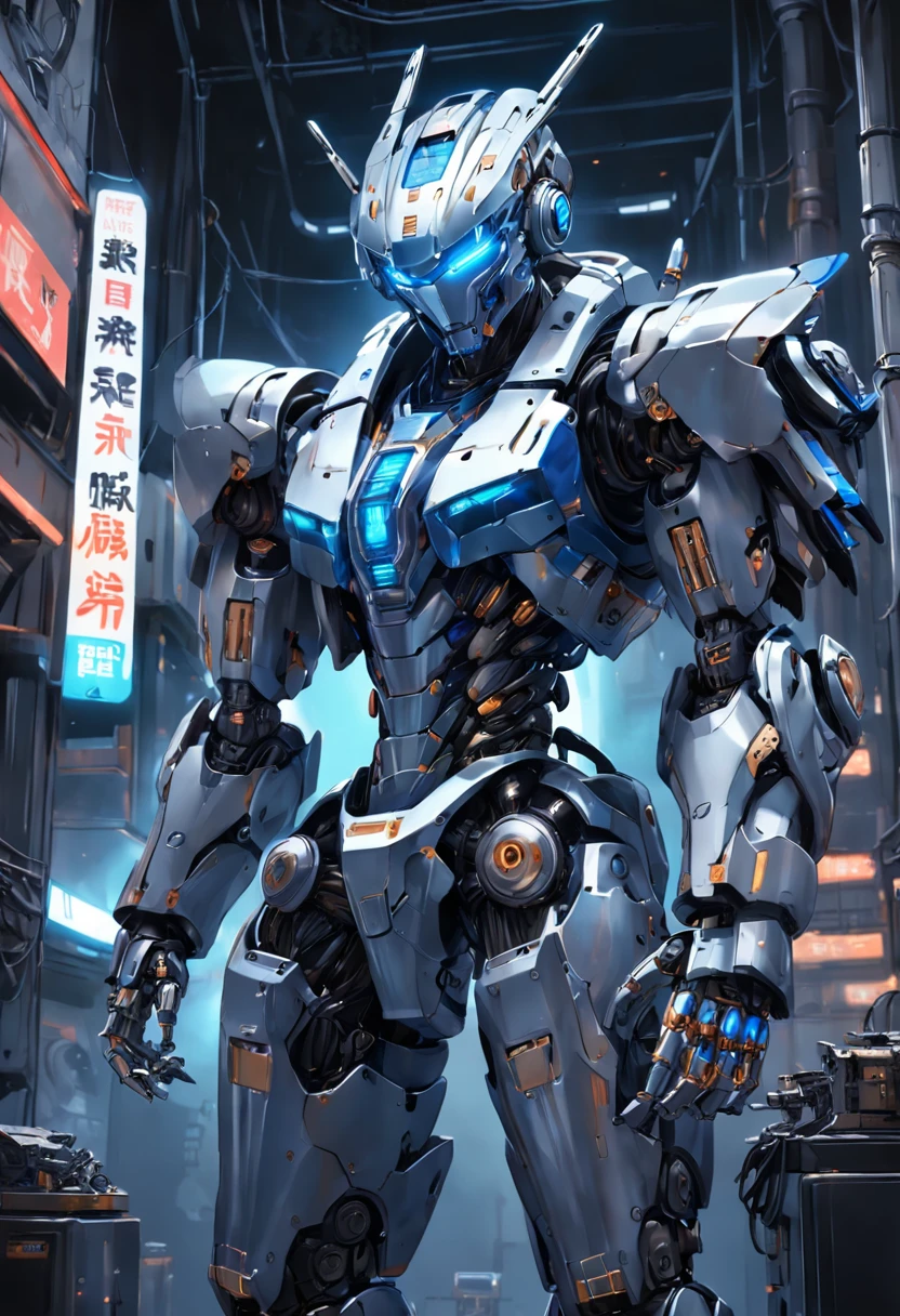 (Masterpiece, Best quality), Intricate details, Photo, Realistic, illusory engine, Grey chrome and blue chrome
Mecha, humanoid robots, robot, robotjoints, Joints, helmet, Armor, Robot man, New, Cyberpunk Warehouse, Computer terminal, Arc electricity, sp3ct4, Dark atmosphere,