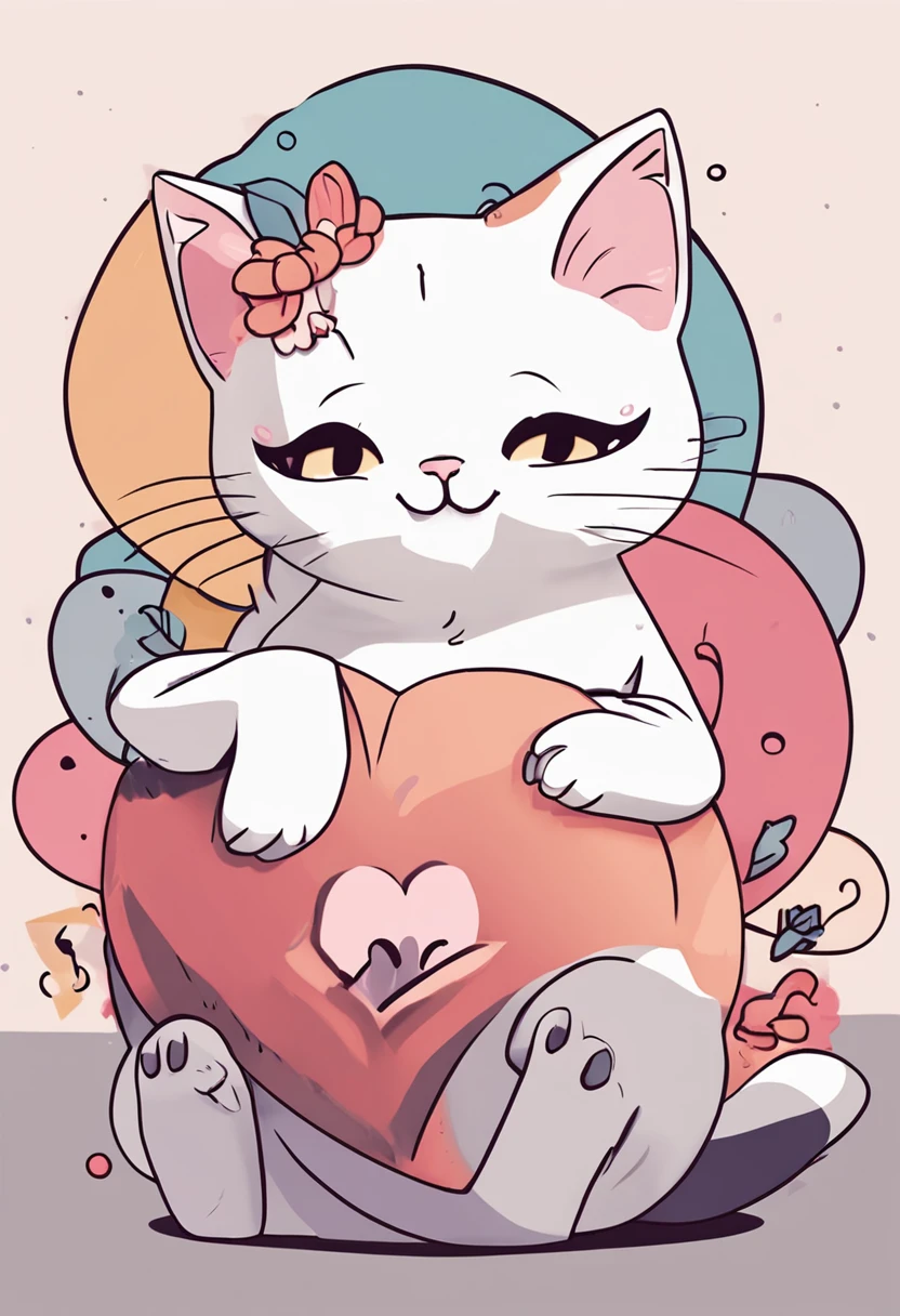 There is a cat holding a cat with a heart, illustration of 2 cats, Cute cats, Kawaii cat, Two cats, fat chibi grey cat, neko, Cats, cute cute, Cute and lovely, kawaii, cute artwork, A cute cat, Chuan Ai, kawaii cutest sticker ever, Meow, cas, cute illustration, Cute cat