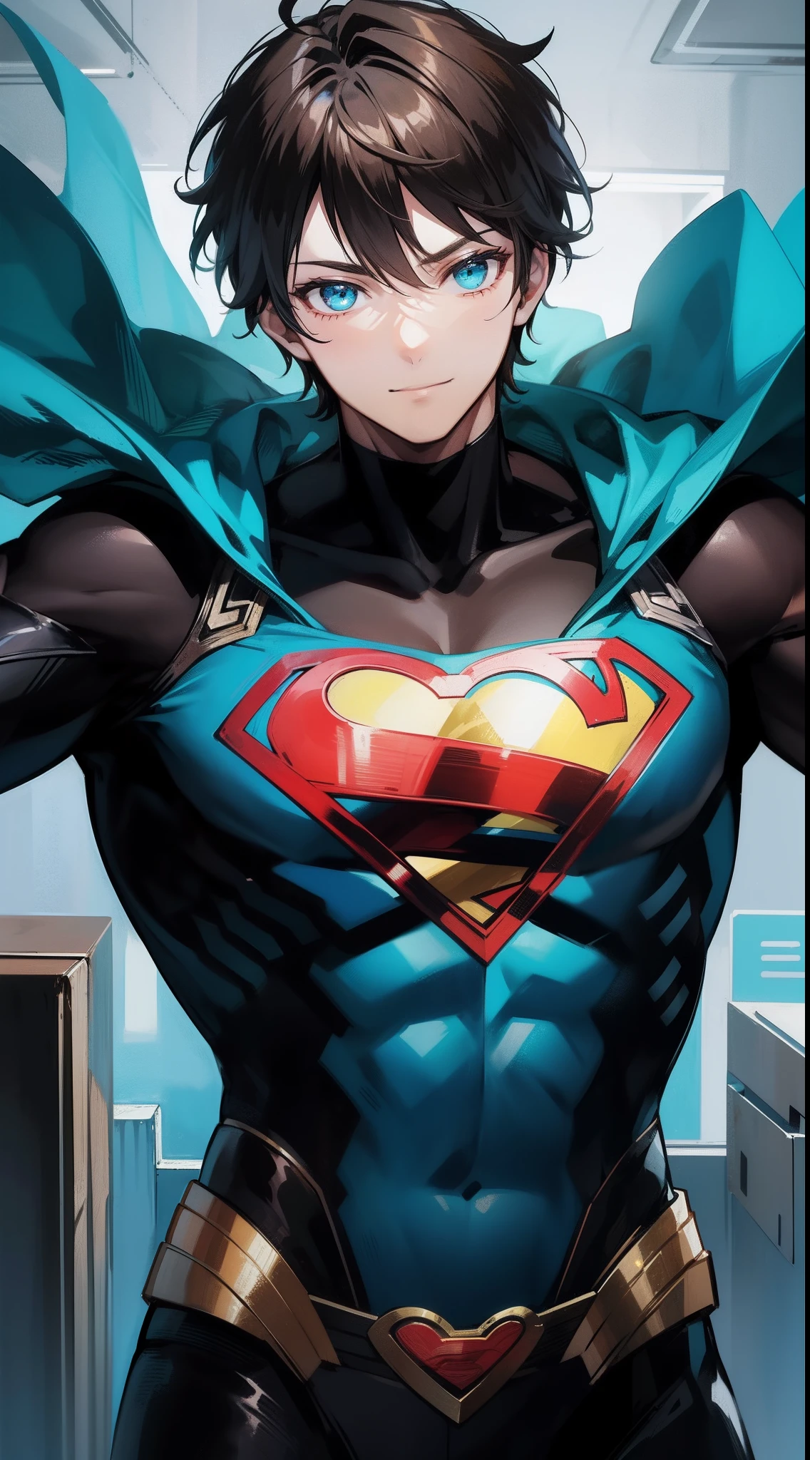 Superboy beijando o supergirl com cena romantica, explosion of pleasure and romanticism.