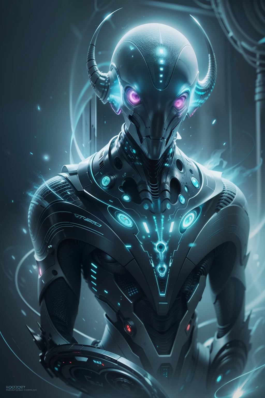 ghostly portrait of a futuristic alien from another dimension creator of the universe