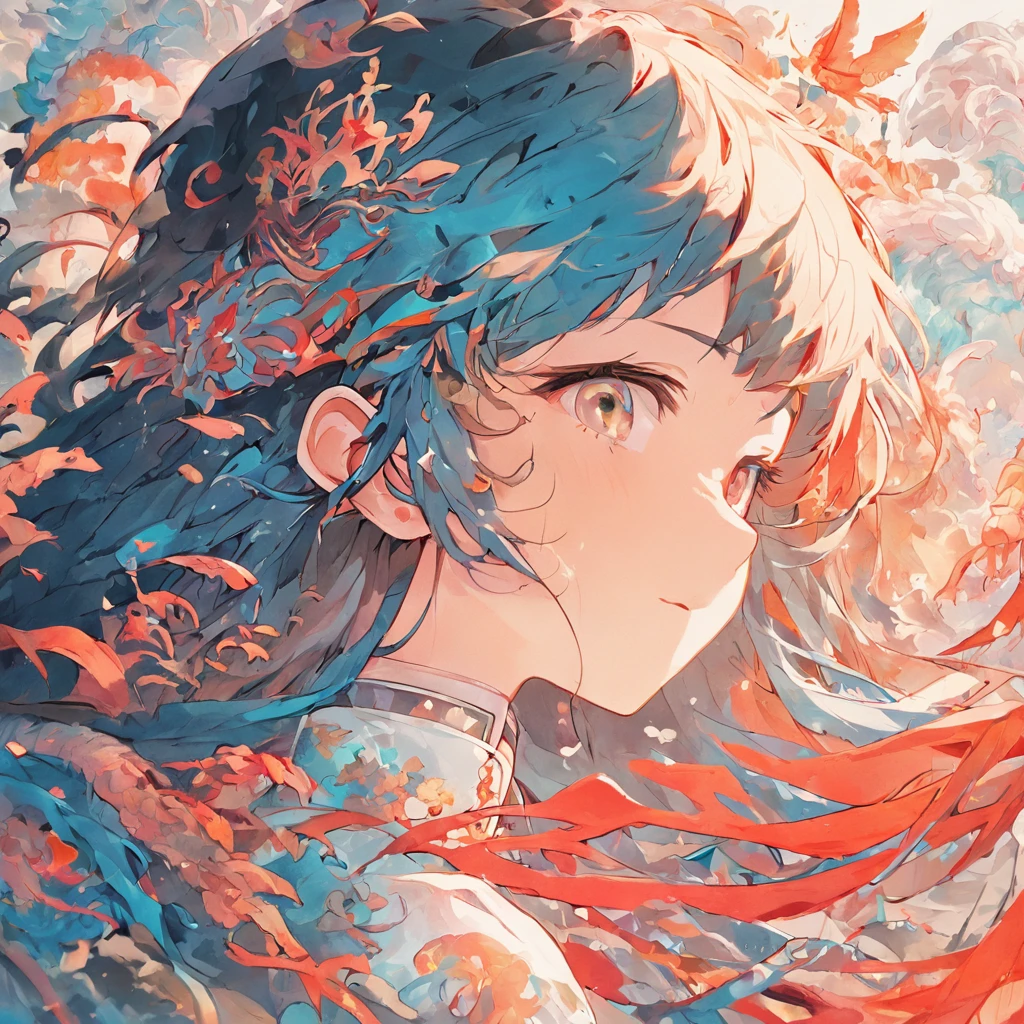 (White background:1.4),(Silhouette of a girl's head, Eyes closed, colorfull long hair, Oriental elements)，(Chinese illustration:1.3，paper art:1.3, Quilted paper art:1.2),( reasonable design, Clear lines, High sharpness,Best quality, Very detailed, Masterpiece, movie light effect, 4K )