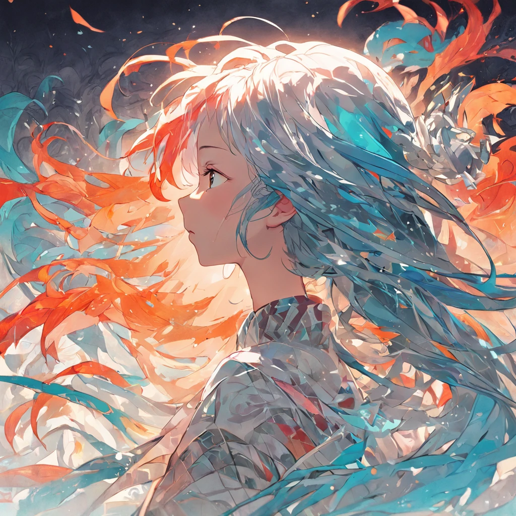 (White background:1.4),(Silhouette of a girl's head, Eyes closed, colorfull long hair, Oriental elements),(Chinese illustration:1.3,paper art:1.3, Quilted paper art:1.2),( reasonable design, Clear lines, High sharpness,Best quality, Very detailed, Masterpiece, movie light effect, 4K )