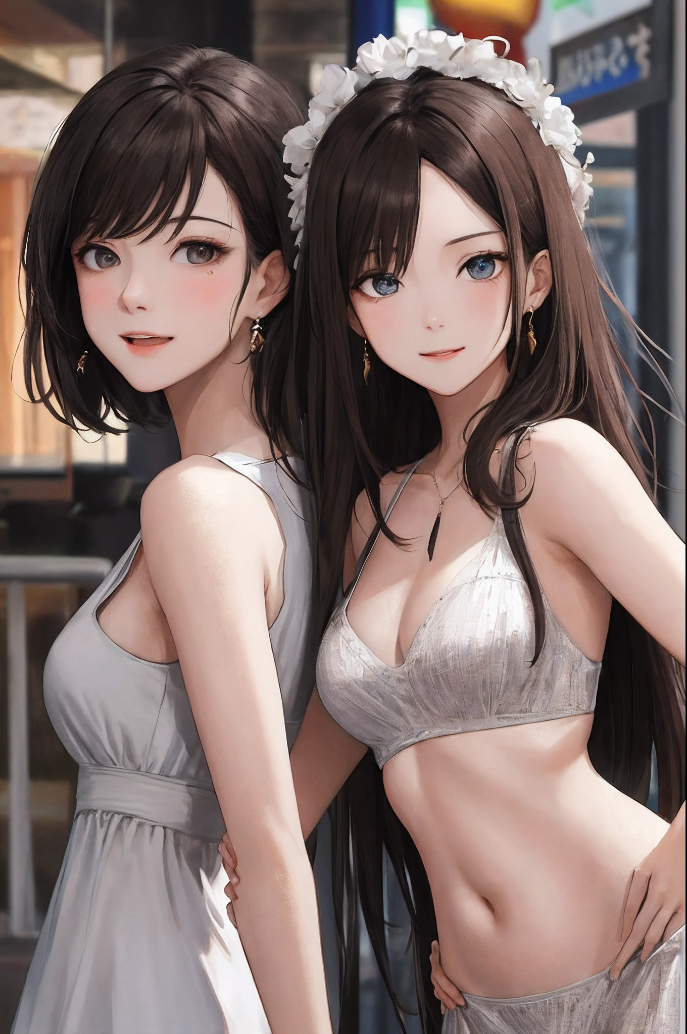 ((best qualtiy,8k,tmasterpiece:1.3)), 1girll, ssmile, full bodyesbian, Slim Faces, Beautiful woman, (dark brown hair), belly-bar:1.1, Super detailed face, Detailed eyes, 二重まぶた, blur backgroun, Slim Faces, do lado de fora, srestrained,period costume,Pubic hair shows through