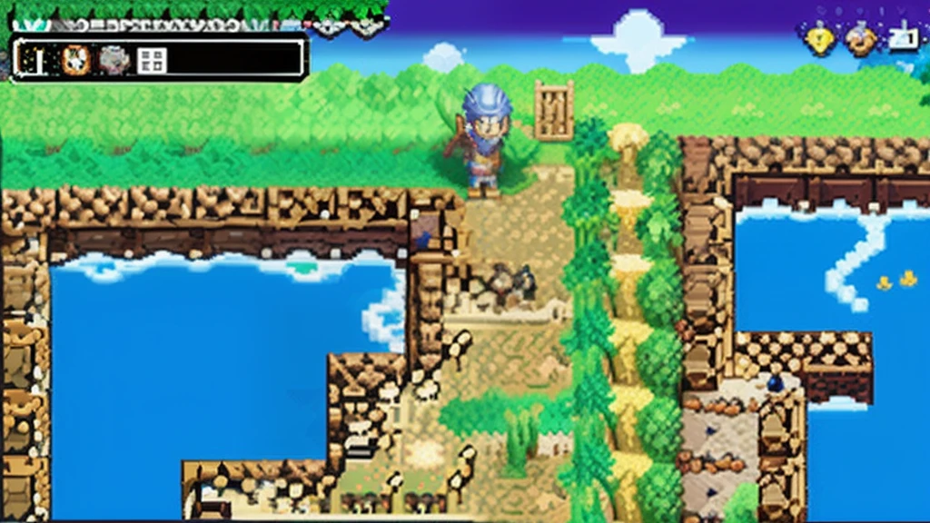 鸟山明风格,Flat pixel games《dragon quest》,Game scene design,(a paradise:1.4),16-bit pixels