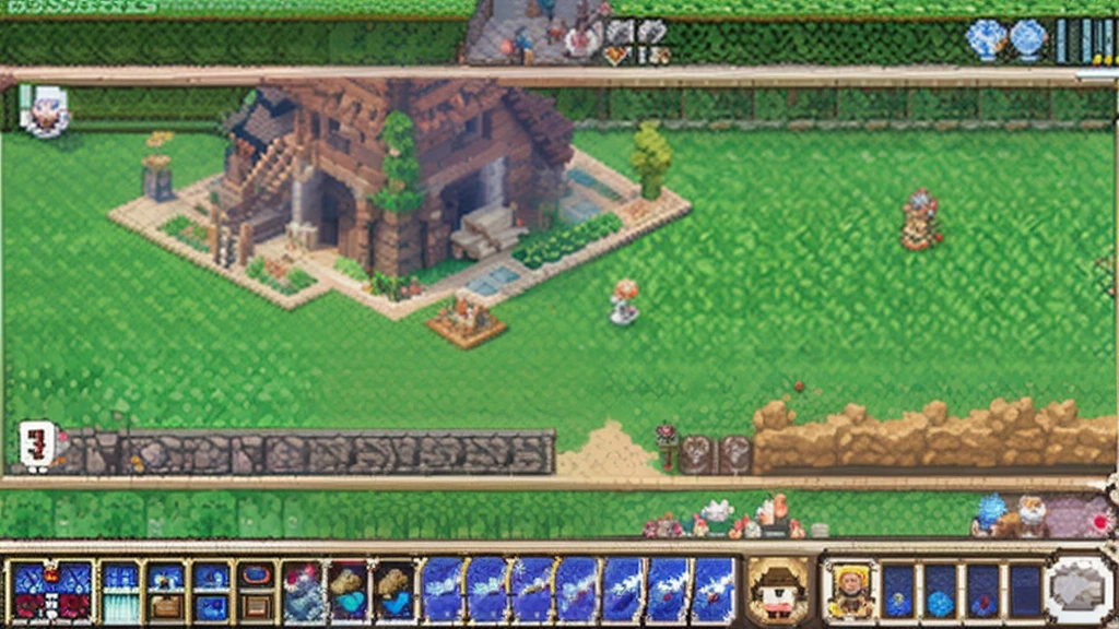 鸟山明风格，Flat pixel games《dragon quest》，Game scene design，（a paradise：1.4），16-bit pixels
