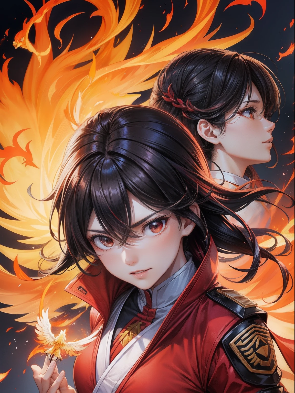 Only pure-blooded Taikoo Phoenix,Soar above the nine heavens,Brilliant flames light up the sky。