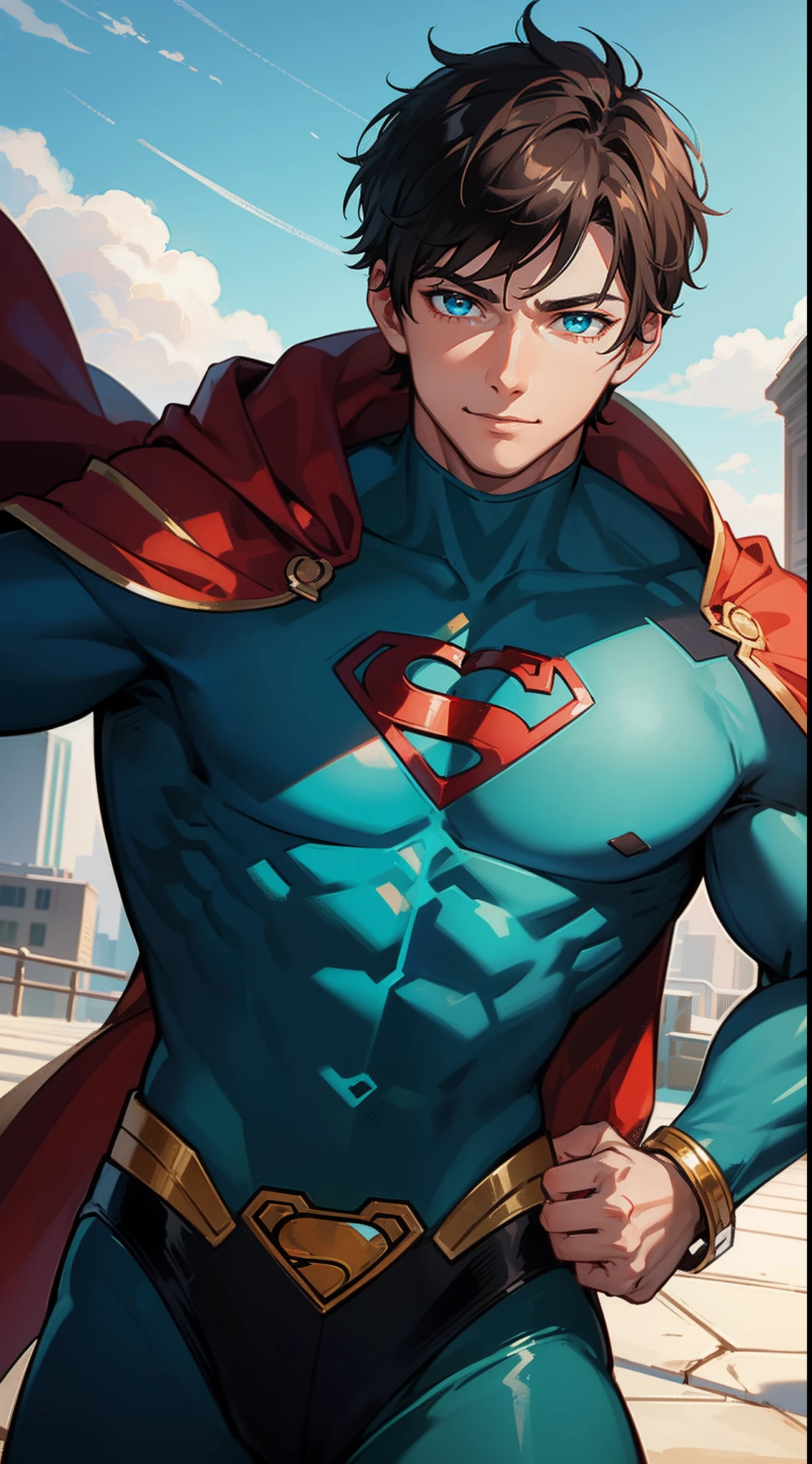 Superboy beijando o supergirl com cena romantica, explosion of pleasure and romanticism.