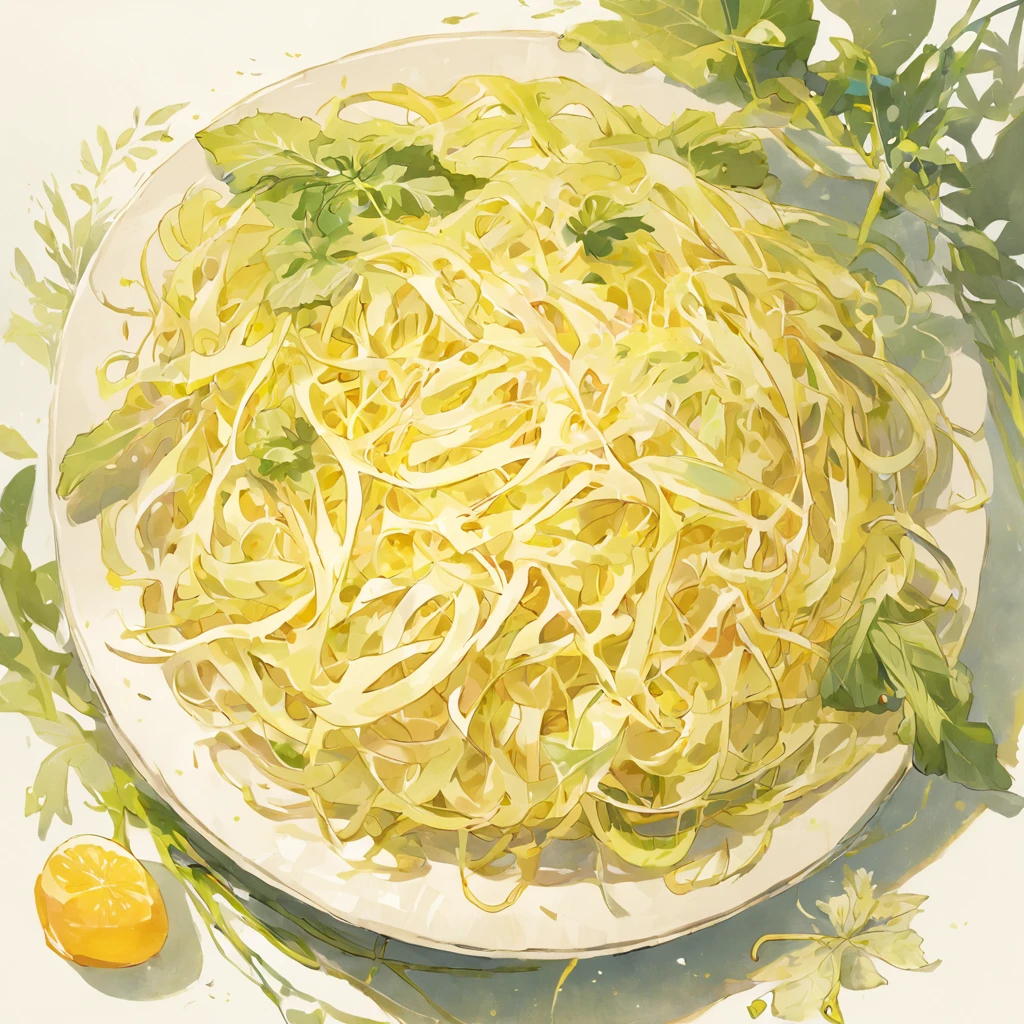 (White background:1.4),(A plate of sauerkraut,Yellow and white,Filaments are piled up in a pile on a plate,vegetable foliage,Complete plate shape,Northeast sauerkraut),(Chinese illustration:1.3,paper art:1.3, Quilted paper art:1.2),( reasonable design, Clear lines, Appetite is a big deal,The images are created in an imaginative and dreamy style,A fusion of watercolor and pastel techniques,Inspired by the artistic style of Japanese animation director Hiroo Misaki, the resolution is 32K UHD,Suitable for high-quality printing or digital displays,High sharpness,Best quality, Very detailed, Masterpiece, movie light effect, 4K )