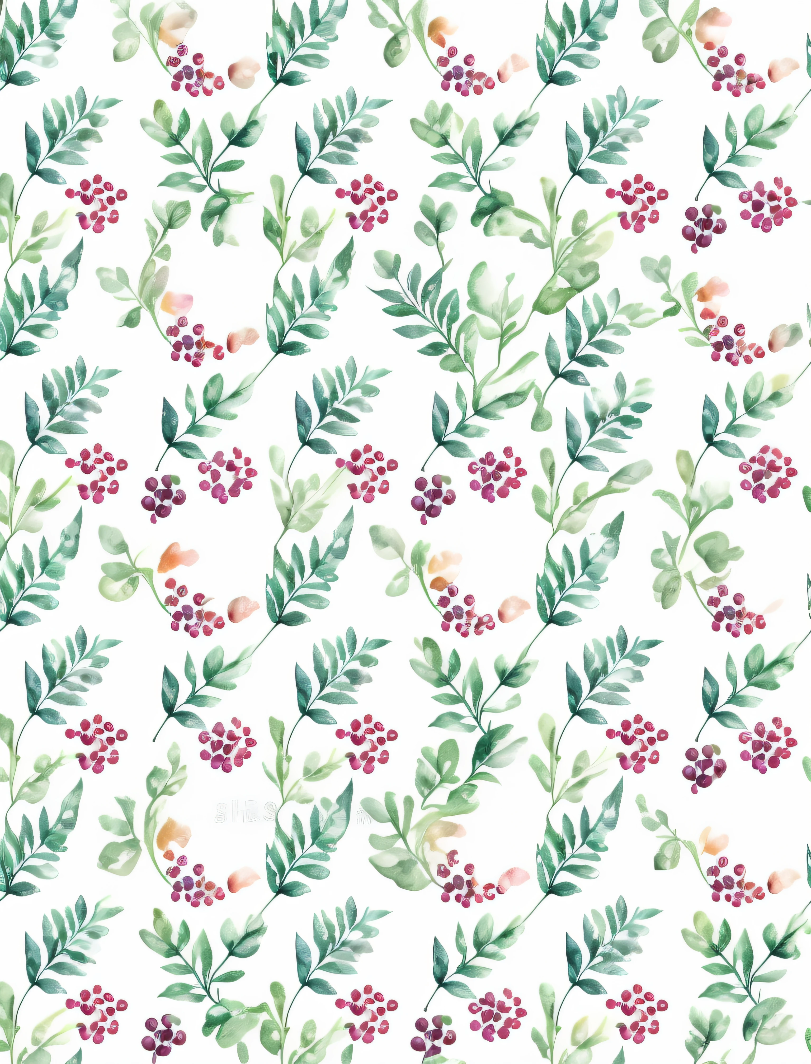 Watercolor seamless repeating pattern with beautiful flowers, berries, ferns, leaves and calm colors on #3b4195 color background. Watercolor paper texture.