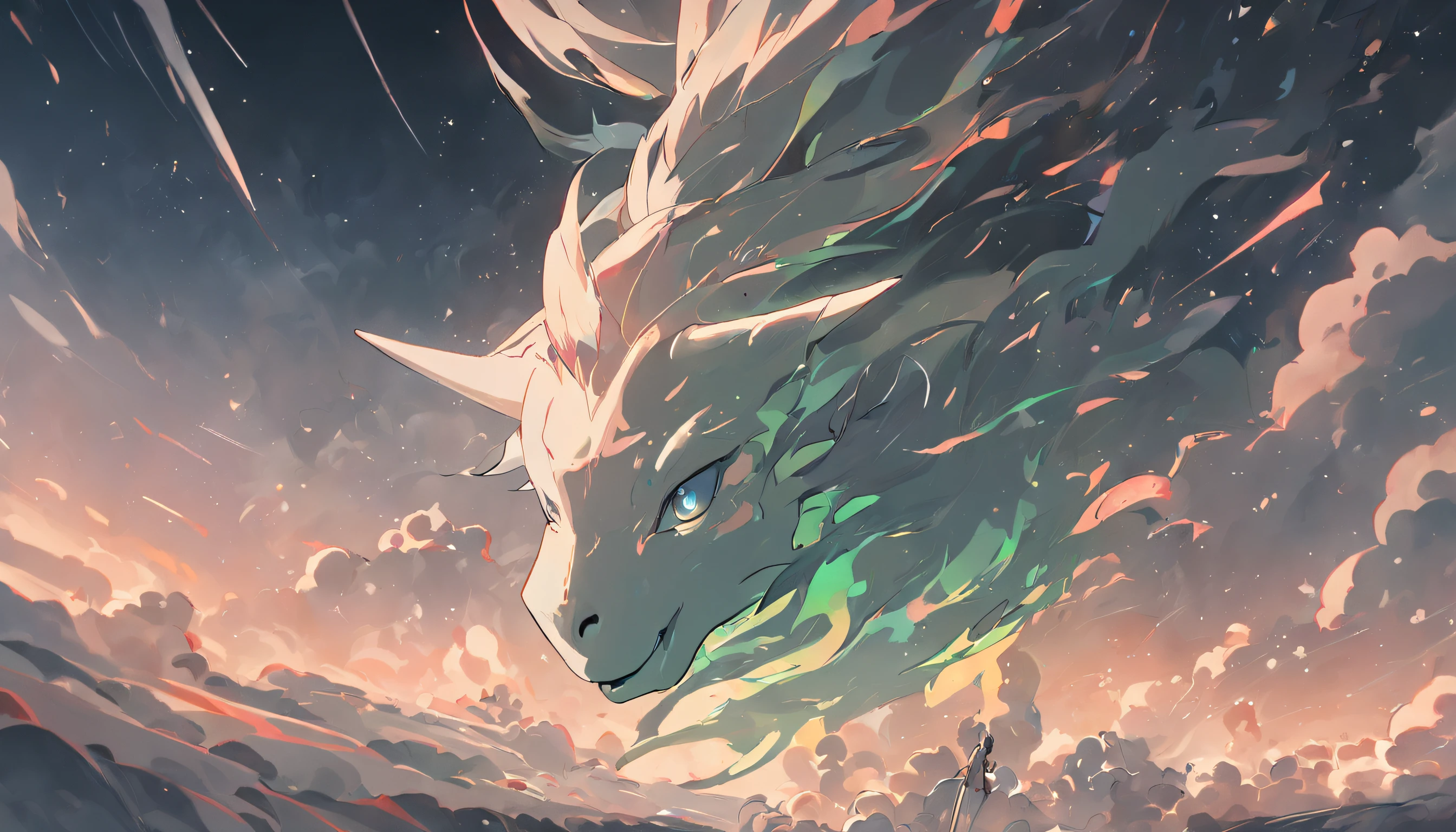 (Legendary artwork),(a unicorn),Dark green body,,rendering by octane:1.5,Elongated body:1.5,In the cloud,Faraway view,Ultra-clear image quality,No characters,(Cloud effect:1.5),(lightning effects:1.5),(Water vapor effect:1.5),super detailing,8k,official works