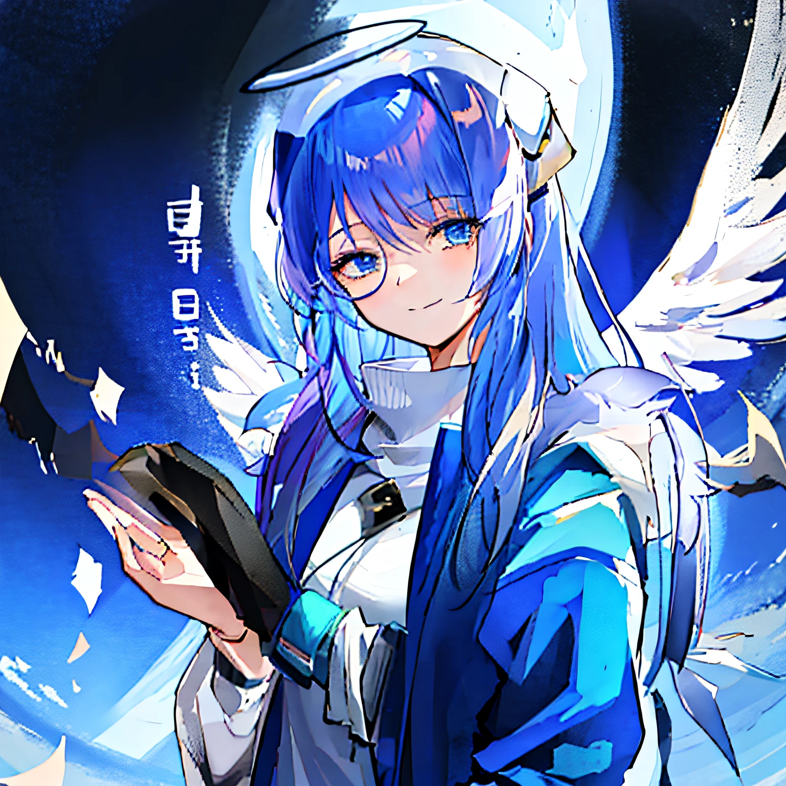 Anime girl with blue hair and angel wings holding a piece of paper, anime moe art style, 2 d anime style, in an anime style, Marin Kitagawa fanart, Anime waifu, anime girl with cat ears, as an anime character, 2d anime, (Anime girl), cute anime catgirl, anime big breast《kingpin》Albedo in