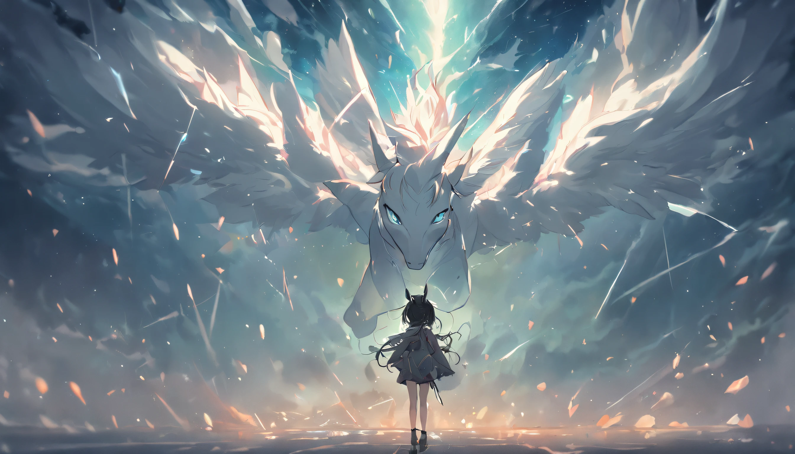 (Legendary artwork),(a unicorn),Dark green body,,rendering by octane:1.5,Elongated body:1.5,In the cloud,Faraway view,Ultra-clear image quality,No characters,(Cloud effect:1.5),(lightning effects:1.5),(Water vapor effect:1.5),super detailing,8k,official works