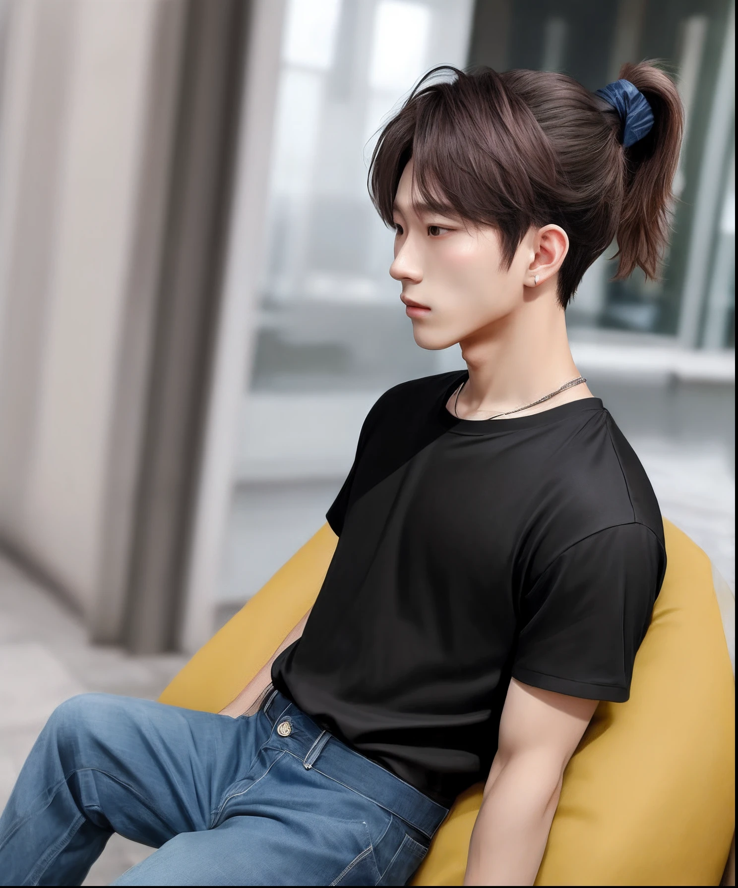 Boy high ponytail JK black silk