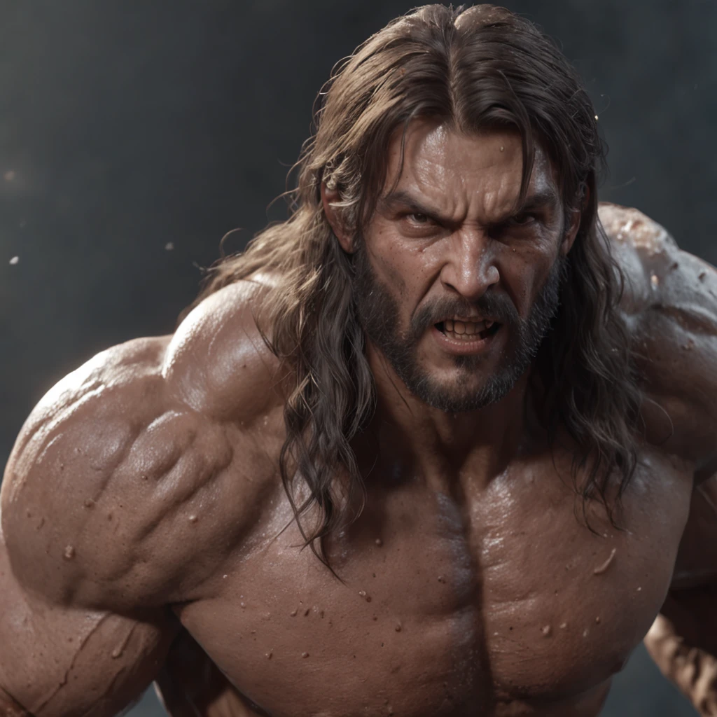 (professional 3d render:1.3) af (Realistic:1.3) most beautiful artwork photo in the world,Features soft and shiny male heroes, ((Epic hero fantasy muscle man rough wet hero angry looking long hair short beard and ferocious expression in dynamic pose, Fantastic location, Majestic cluttered environment)), Full body 8K unified rendering, action shot, skin pore, very dark lighting, heavyshading, Detailed, Detailed face, (vibrant, photograph realistic, Realistic, Dramatic, Dark, Sharp focus, 8K), (Old leather garments damaged by weathering:1.4), ((((Wear fur)))), (Intricate:1.4), decadent, (Highly detailed:1.4), Digital painting, rendering by octane, art stations, concept-art, smooth, Sharp focus, illustration, Art germ, (loish:0.23), wlop ilya kuvshinov, and greg rutkowski and alphonse mucha gracias, (Global illumination, Studio light, volumettic light), heavy rain, particles floating, lotr, fantasy, elf, full bodyesbian, ((Dark and ancient city background:1.3)),CGSesociety,art stations