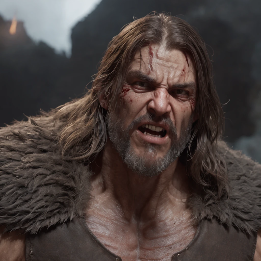 (professional 3d render:1.3) af (Realistic:1.3) most beautiful artwork photo in the world，Features soft and shiny male heroes, ((Epic hero fantasy muscle man rough wet hero angry looking long hair short beard and ferocious expression in dynamic pose, Fantastic location, Majestic cluttered environment)), Full body 8K unified rendering, action  shot, skin pore, very dark lighting, heavyshading, Detailed, Detailed face, (vibrant, photograph realistic, Realistic, Dramatic, Dark, Sharp focus, 8K), (Old leather garments damaged by weathering:1.4), ((((Wear fur)))), (Intricate:1.4), decadent, (Highly detailed:1.4), Digital painting, rendering by octane, art  stations, concept-art, smooth, Sharp focus, illustration, Art germ, (loish:0.23), wlop ilya kuvshinov, and greg rutkowski and alphonse mucha gracias, (Global illumination, Studio light, volumettic light), heavy rain, particles floating, lotr, fantasy, elf, full bodyesbian, ((Dark and ancient city background:1.3)),CGSesociety,art  stations