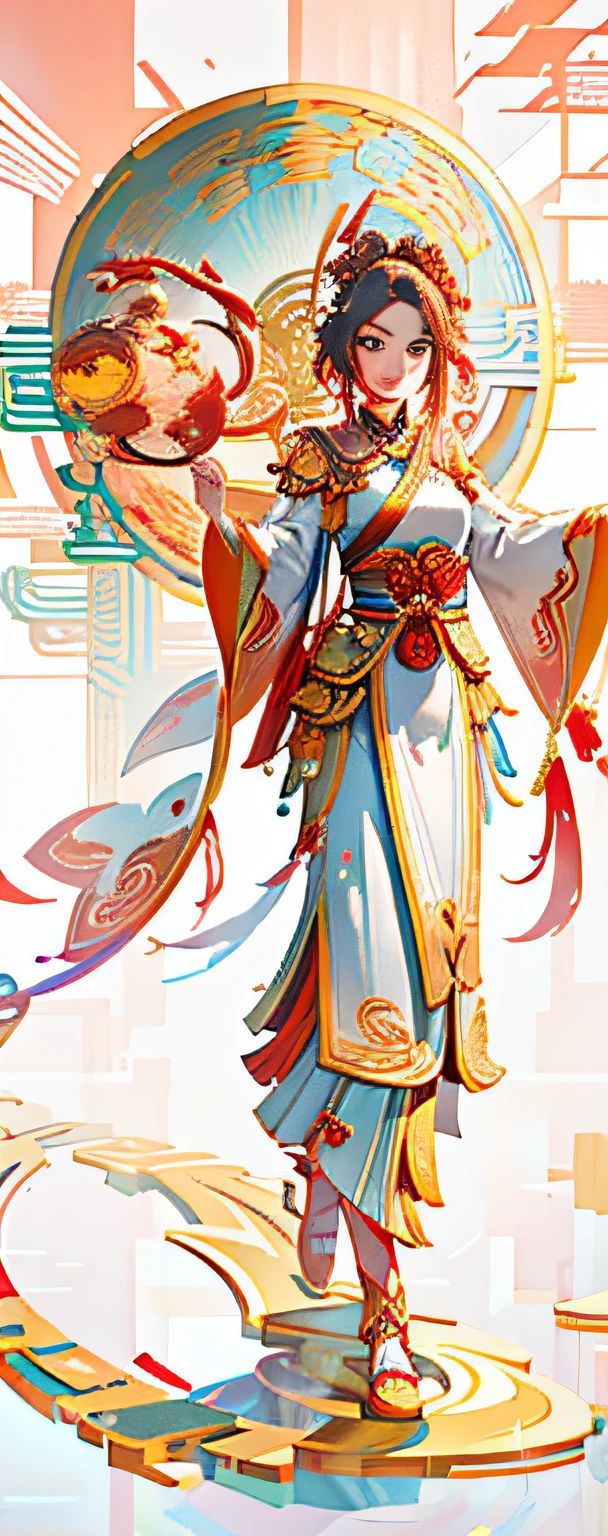 "Extremely detailed full-body illustration，Show a woman performing a lion dance，During the festival。The painting style is clean and neat，Use thick lines to outline a clear clothing design。The artistic ball line art and thick black lines create a unique silhouette effect。The overall illustration presents simple and refined art lines，Perfect outlining every detail of the woman and the lion dance。"