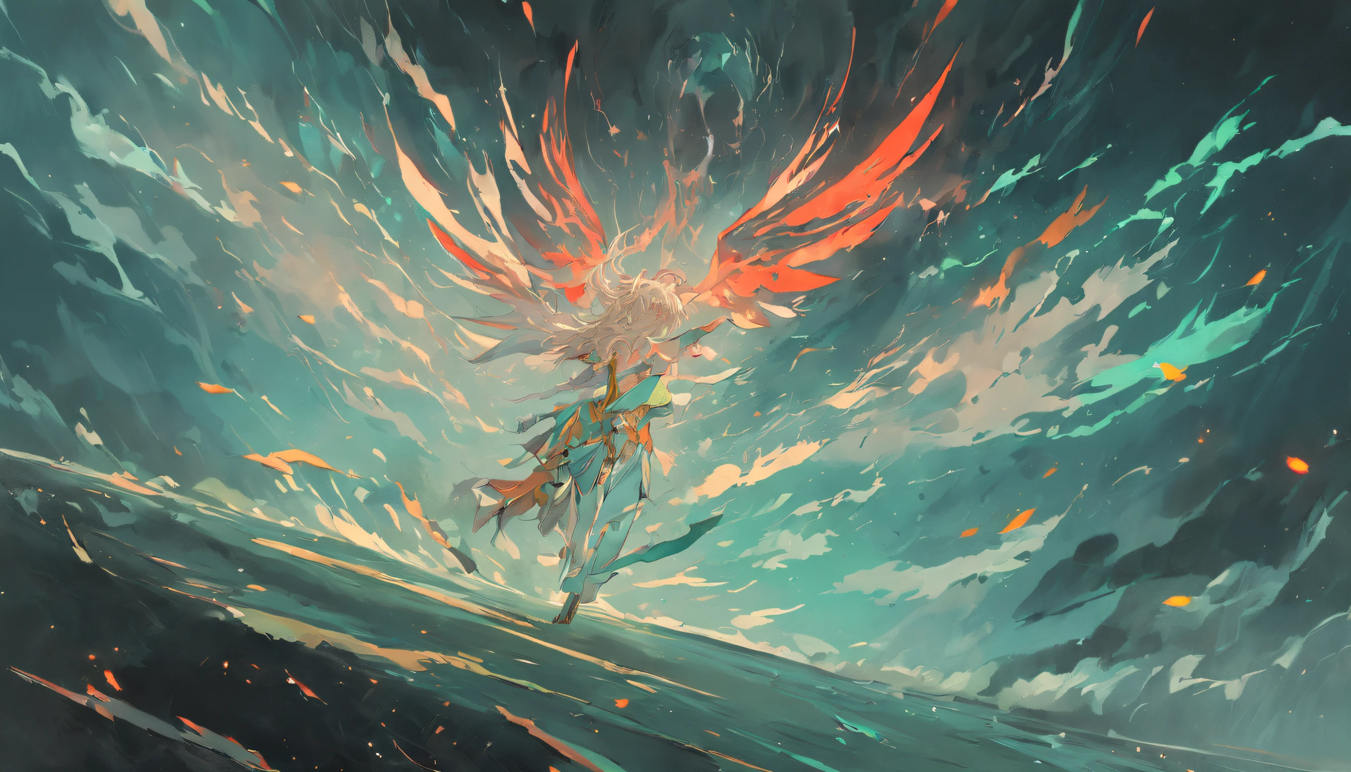 （Legendary artwork），（Running unicorns），Dark green body，，rendering by octane：1.5，Elongated body：1.5，In the cloud，Faraway view，Ultra-clear image quality，No characters，（Cloud effect：1.5），（lightning effects：1.5），（Water vapor effect：1.5），super detailing，8k，official works