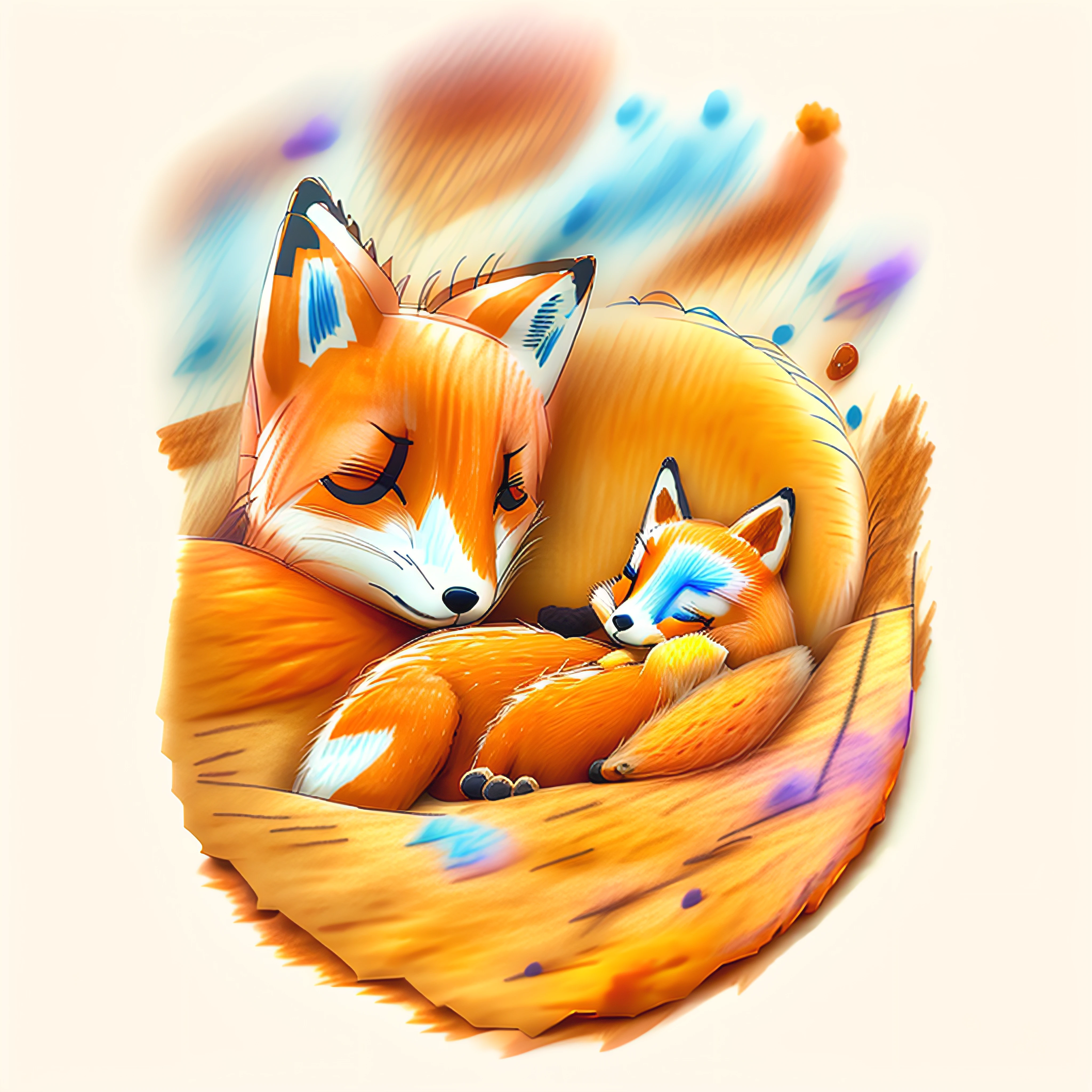 The image of a fox with a  fox sleeping on top of the fox