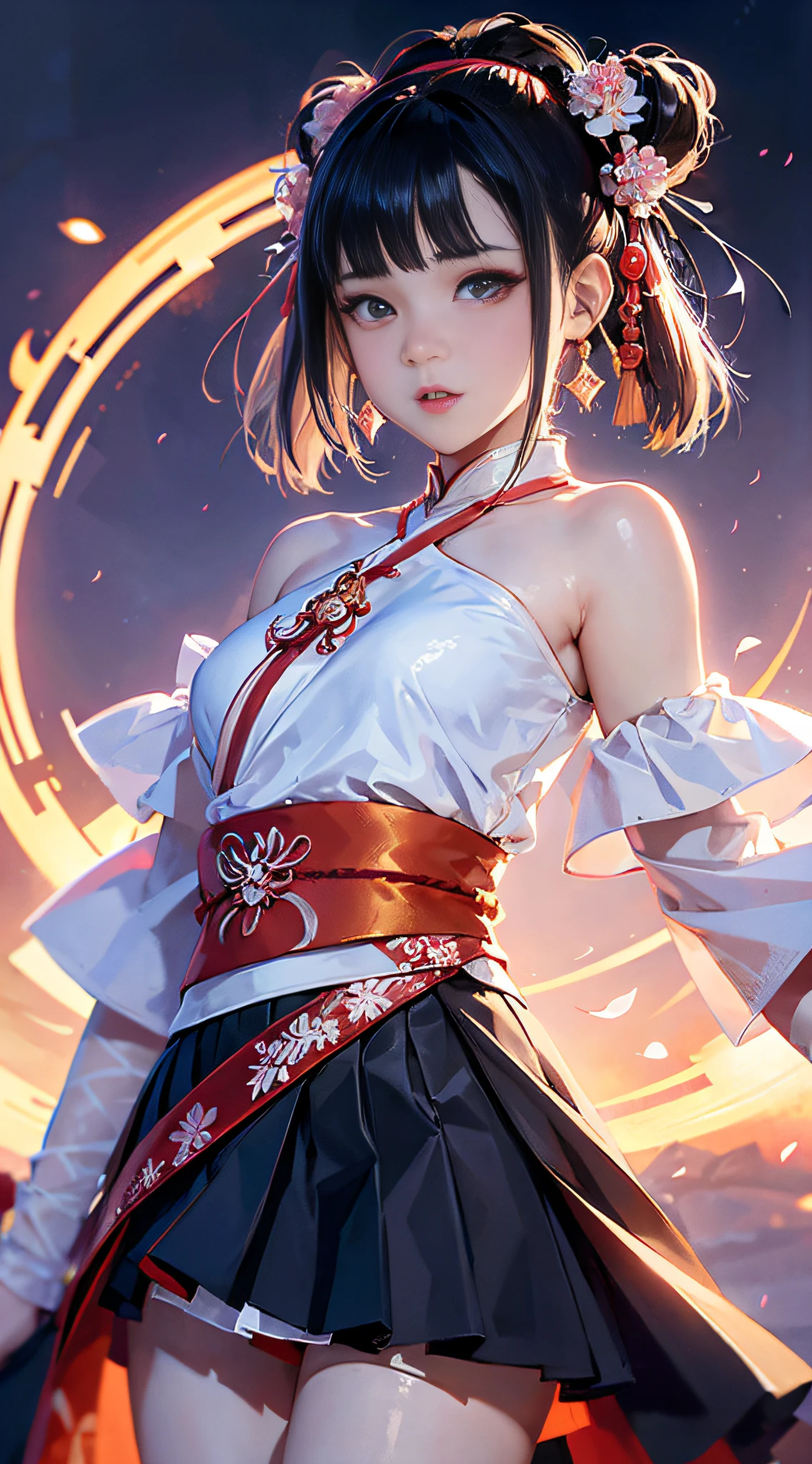 Anime girl in white and red dress posing for photo, 🌺 cgsociety, by Yang J, Trending on CGSTATION, Inspired by Lan Ying, zhongli from genshin impact, inspired by Pu Hua, keqing from genshin impact, inspired by Leng Mei, fanart best artstation, G Liulian art style, by Leng Mei
