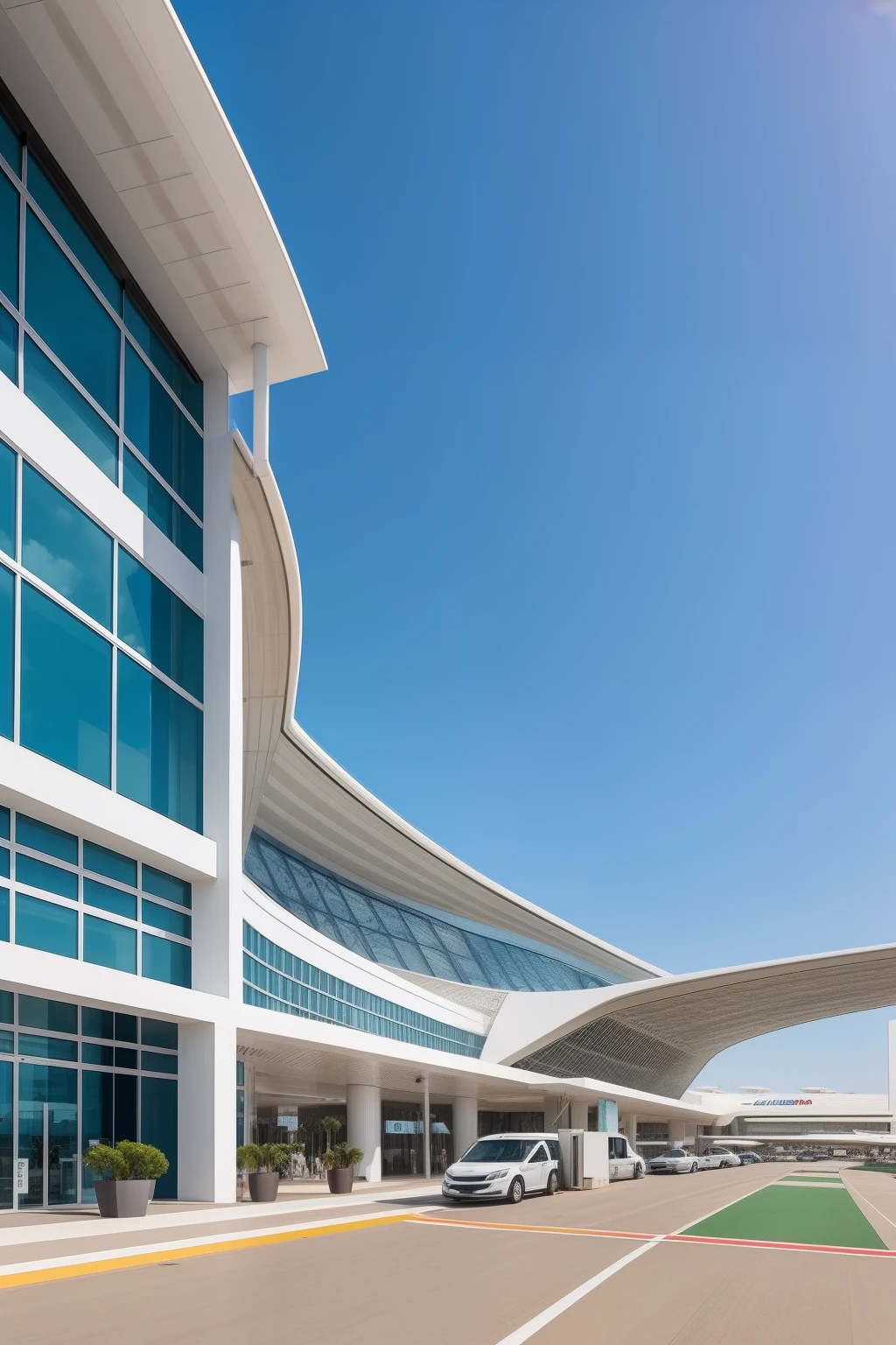 uma fachada de um aeroporto moderno e bonito bastante luxuoso, lindos paineis de vidro