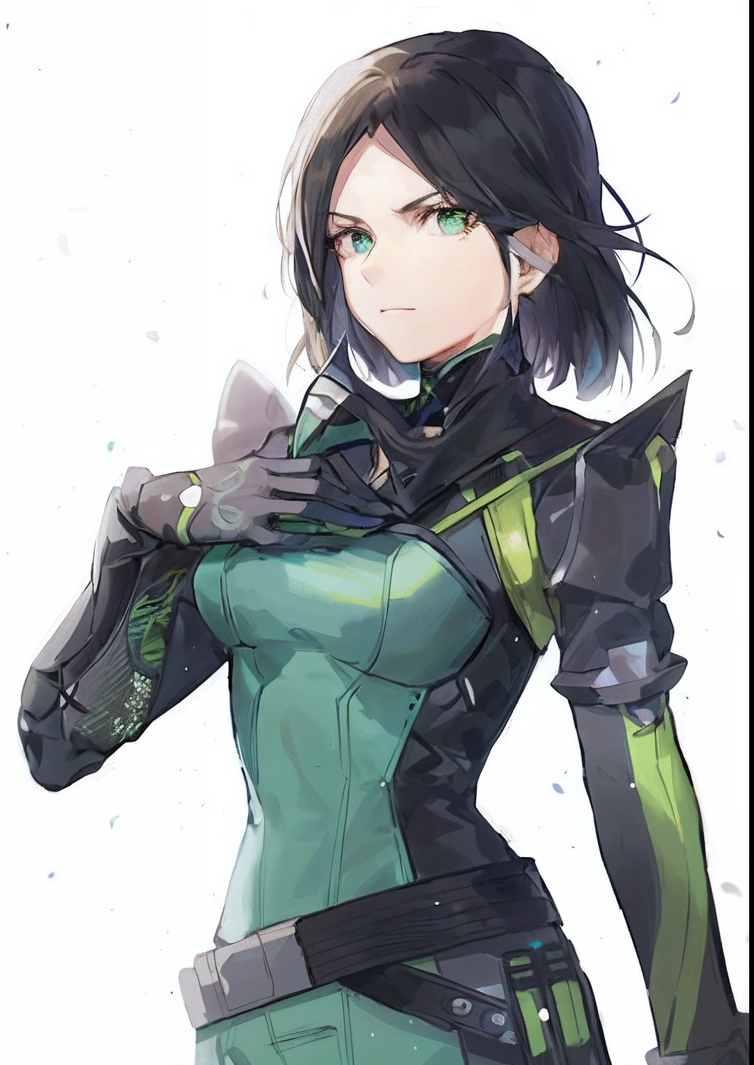 Close-up of a man dressed in green and black, rogue anime girl, android heroine, perfect android girl, portrait of a female anime hero, Female protagonist 👀 :8, Makoto Shinkai ( apex legends ), female anime character, female android, Girl in cheongsam, highly detailed exquisite fanart, detailed anime character art, anime girl of the future