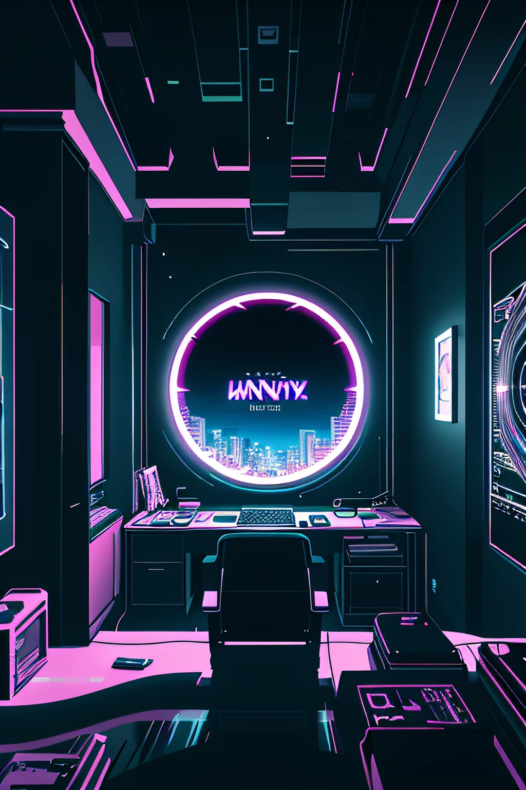 (masterpiece), (best illustration),(no humans), anime background, gaming bedroom, television with large computer, ring lighting , rim lighting,(extremely detailed CG unity 8k wallpaper),(masterpiece), (best quality), (vaporwave style), (ultra-detailed), (best illustration),(best shadow),perfect lighting , perfect anatomy , vivid colors,