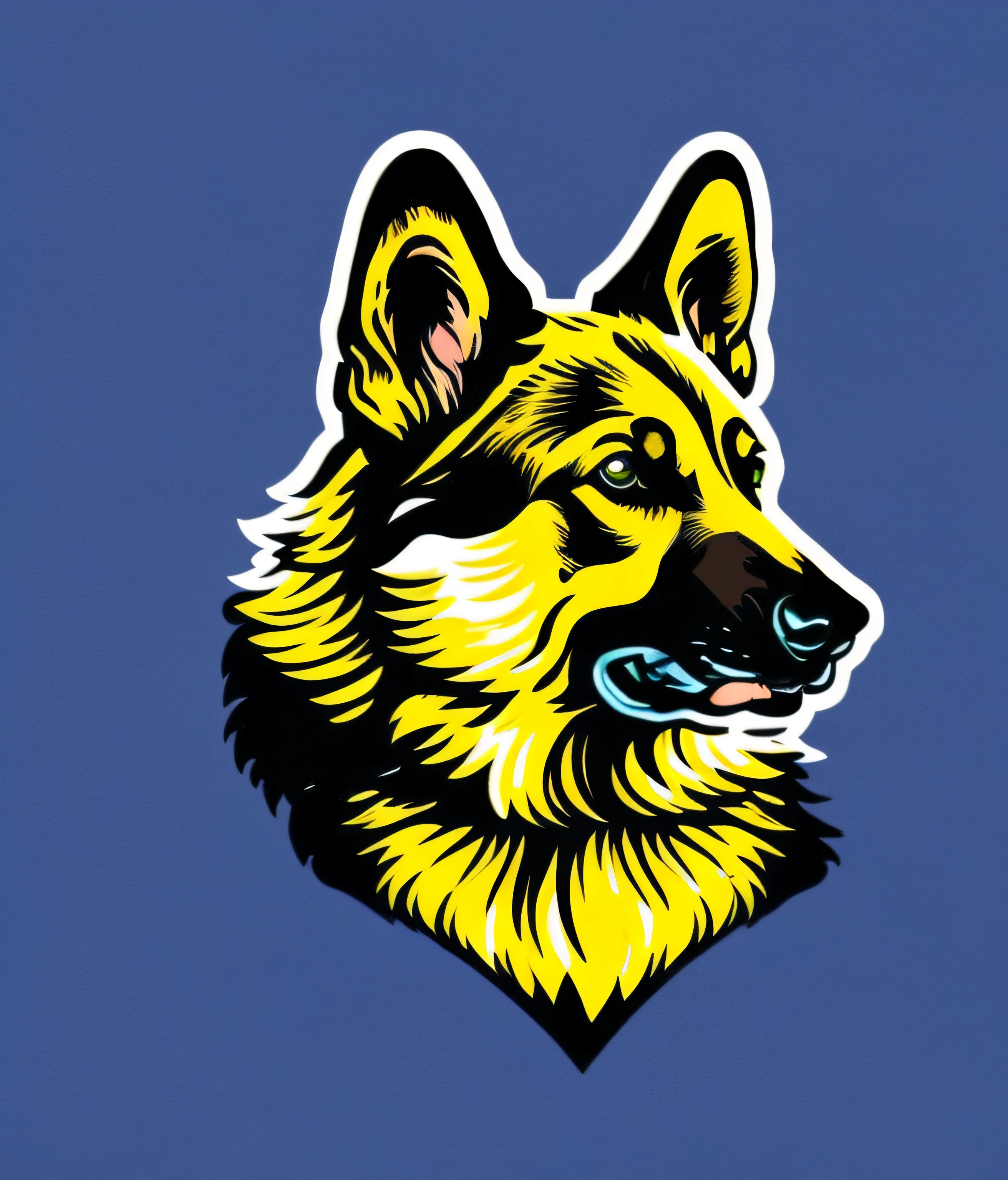 German Shepherd breed dog, colorful, vintage style, (T-shirt design), realistic volumetric light of masterpiece