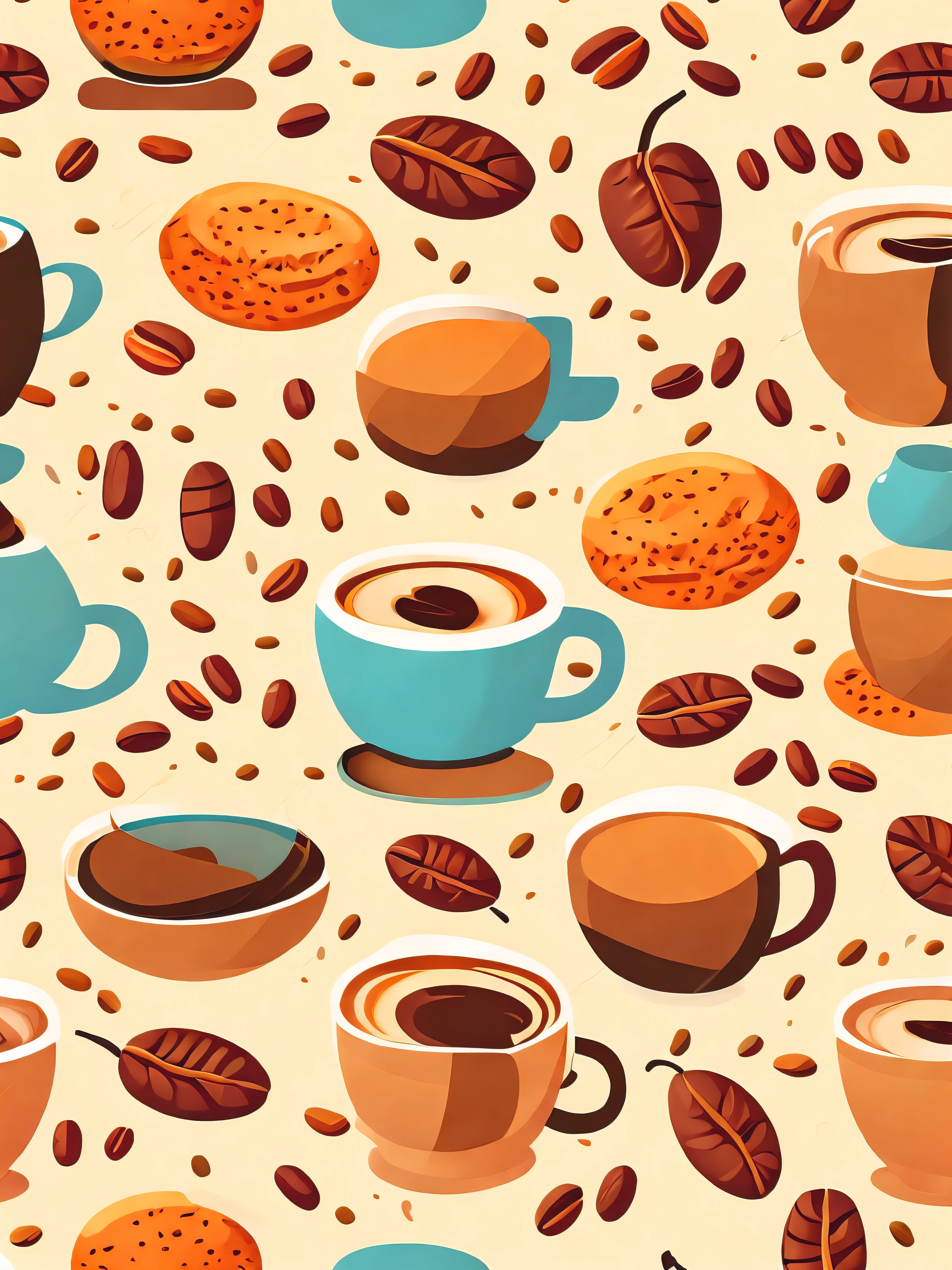 Seamless pattern with coffee and coffee beans, morning coffee,