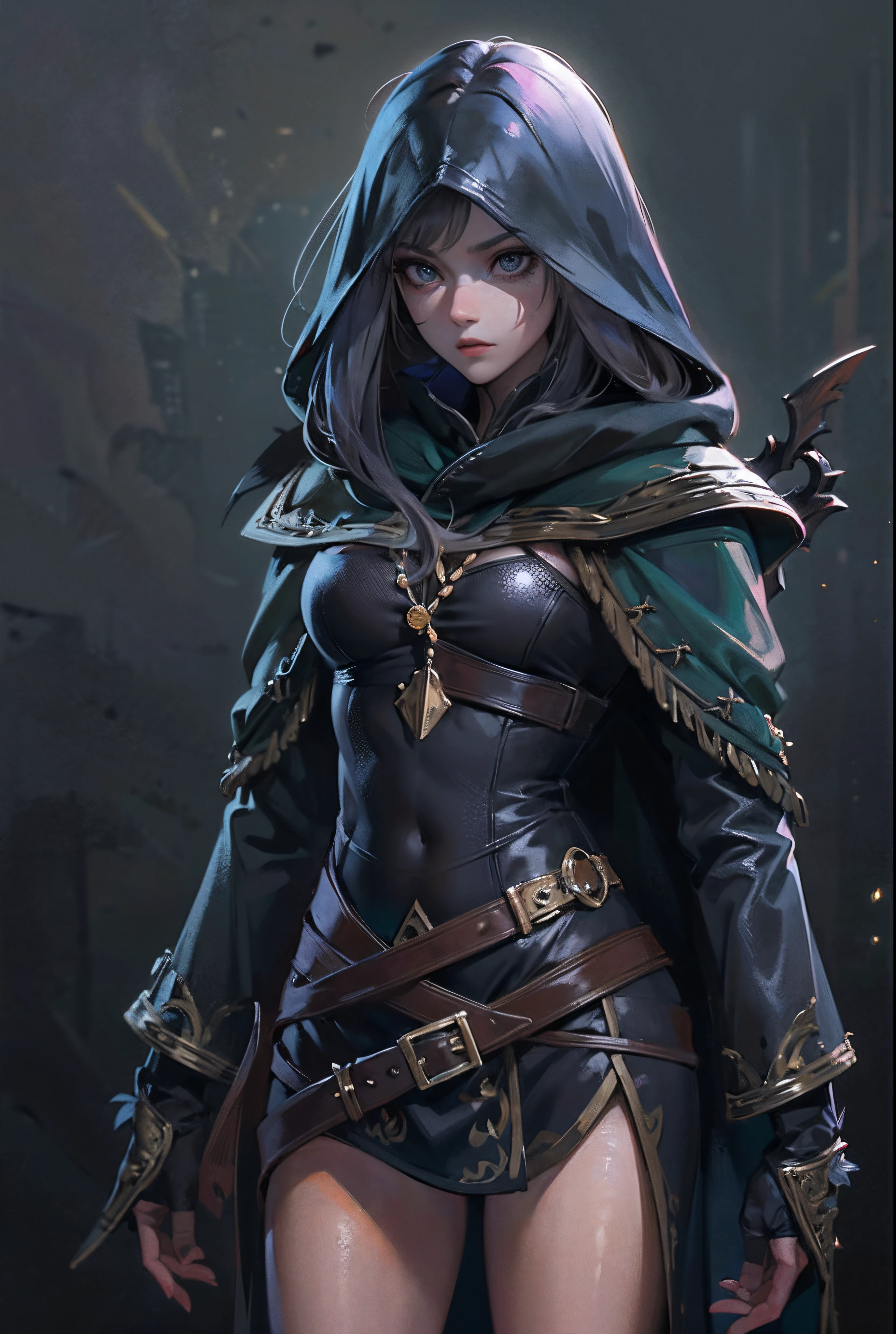 ((tmasterpiece)),(Best quality at best),A half body,facing at camera,(ultra intricately detailed),(Highest definition),(8K),(Clean lines),(Perfect facial features,Perfect flesh),gnome,Cunning girl,sorceress woman,Black purple style,Wide robe,petite,sneering,medieval times,the witcher,disarray,unholy,mischief,masks,dark shadow,cel shadow