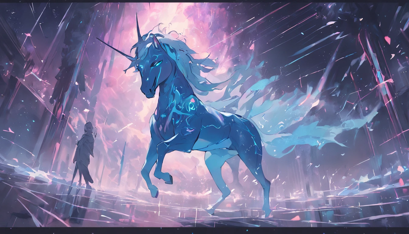 （Legendary artwork），（Running unicorns），Blue-black body，fluorescence，rendering by octane：1.5，in a cloud，Faraway view，Ultra-clear image quality，No characters，（Cloud effects：1.5），（Lightning effects：1.5），（Water vapor effect：1.5），super detailing，8K，official works