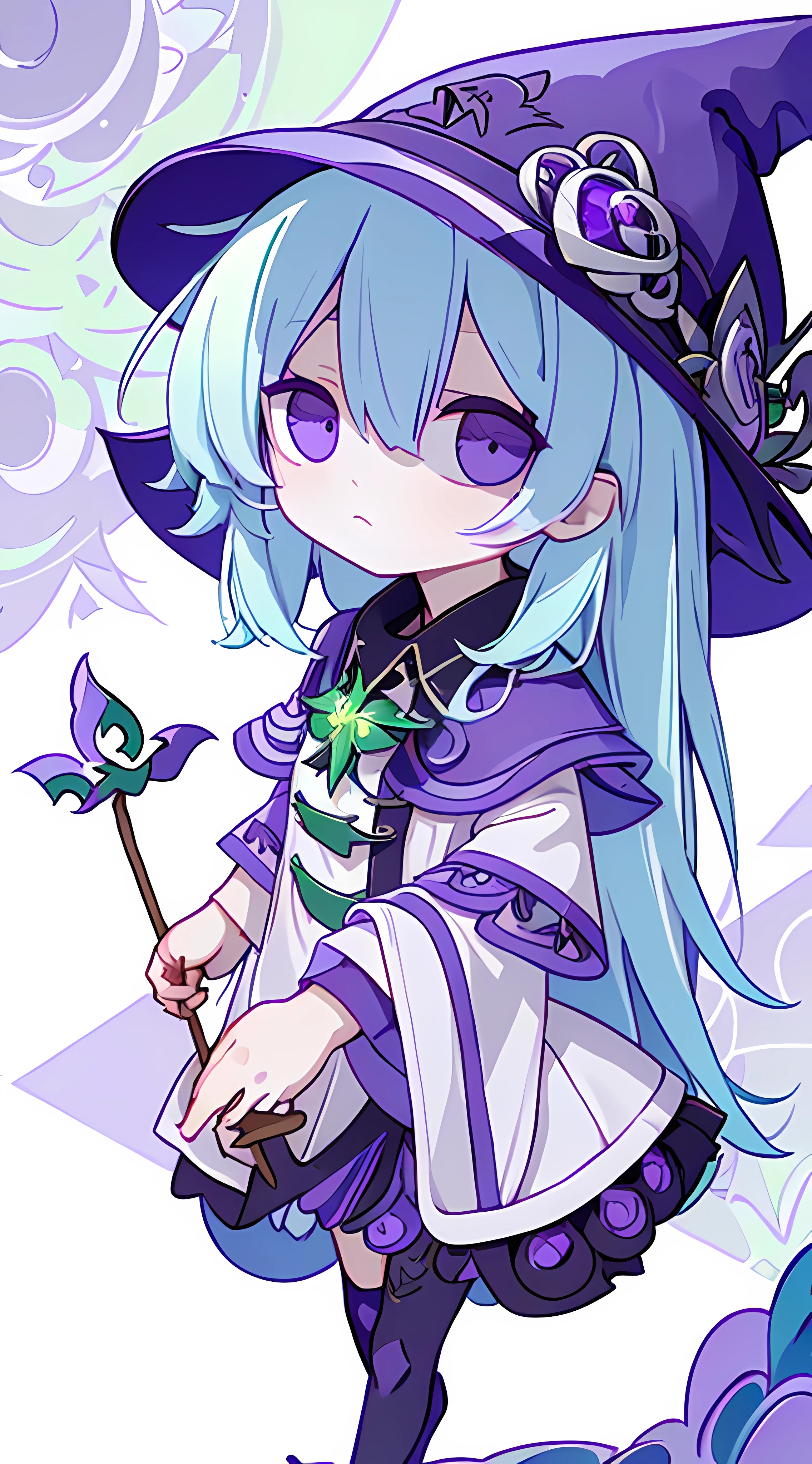 1girl in, Zwilling_Braids,Ein dunkelhaariger, girl, 10 Jahre alt, The upper part of the body, Simple green witch hat and green robe, Den Zuschauer beobachten, Komplizierte Details, Digitale 32K-Farbe, Hyper-Realismus, (Abstrakter Hintergrund:1.3), (bunt:1. 3), (Blumen:1.2), (Zentangle (Zentangle):1.2), (Fraktale Kunst:1.1), Twosideup (beidseitig), s Lippen, ein geschlossener Mund, Pony, The upper part of the body, Pony, Ultra-high image quality, in 8K, Ausarbeitung bis ins kleinste Detail, ultrafein, Tchibi;(((purple witch))