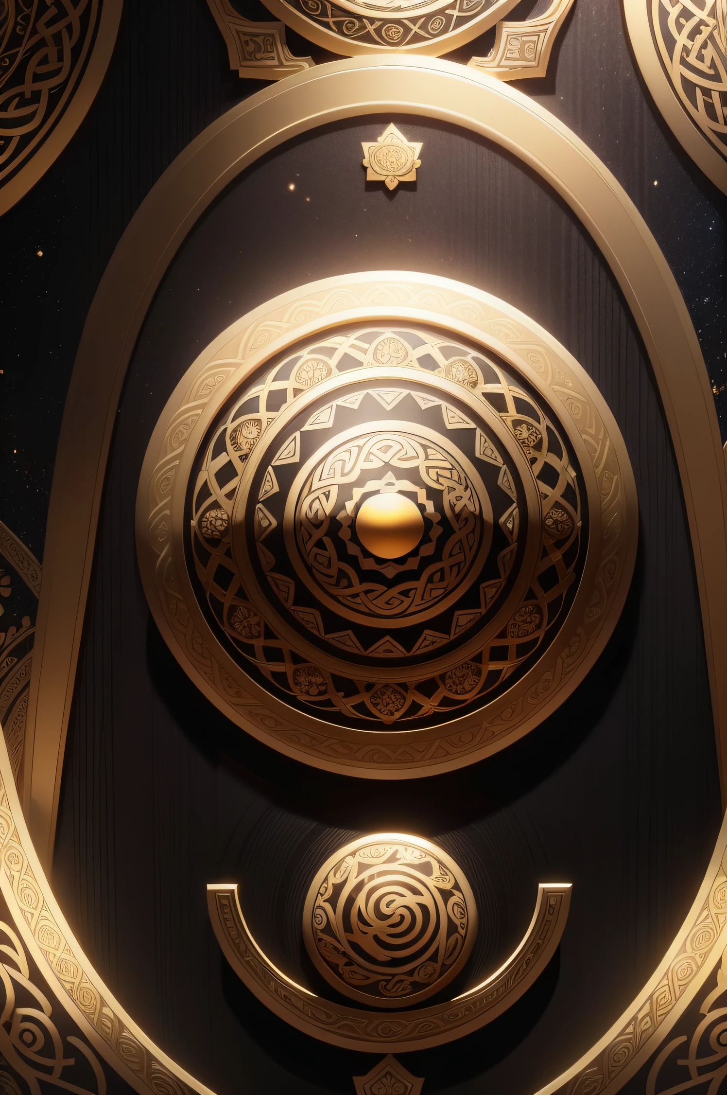 there are two circular designs on a black background, phone wallpaper. intricate, gold inlay, ornate gold, ornate galactic gold, glossy intricate design, celtic golden symbols, intricate gold elements, gold ornaments, golden spirals, ornate gilded cosmic machine, intricate patterns 4k, golden inlays, golden intricate details, 8k high quality detailed art, ornate art
