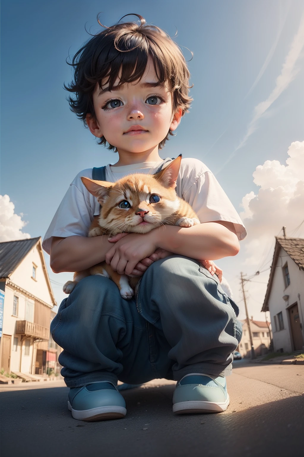 Cozy Sunny Town Boy Animal Happy Little Fresh Blue background dominates