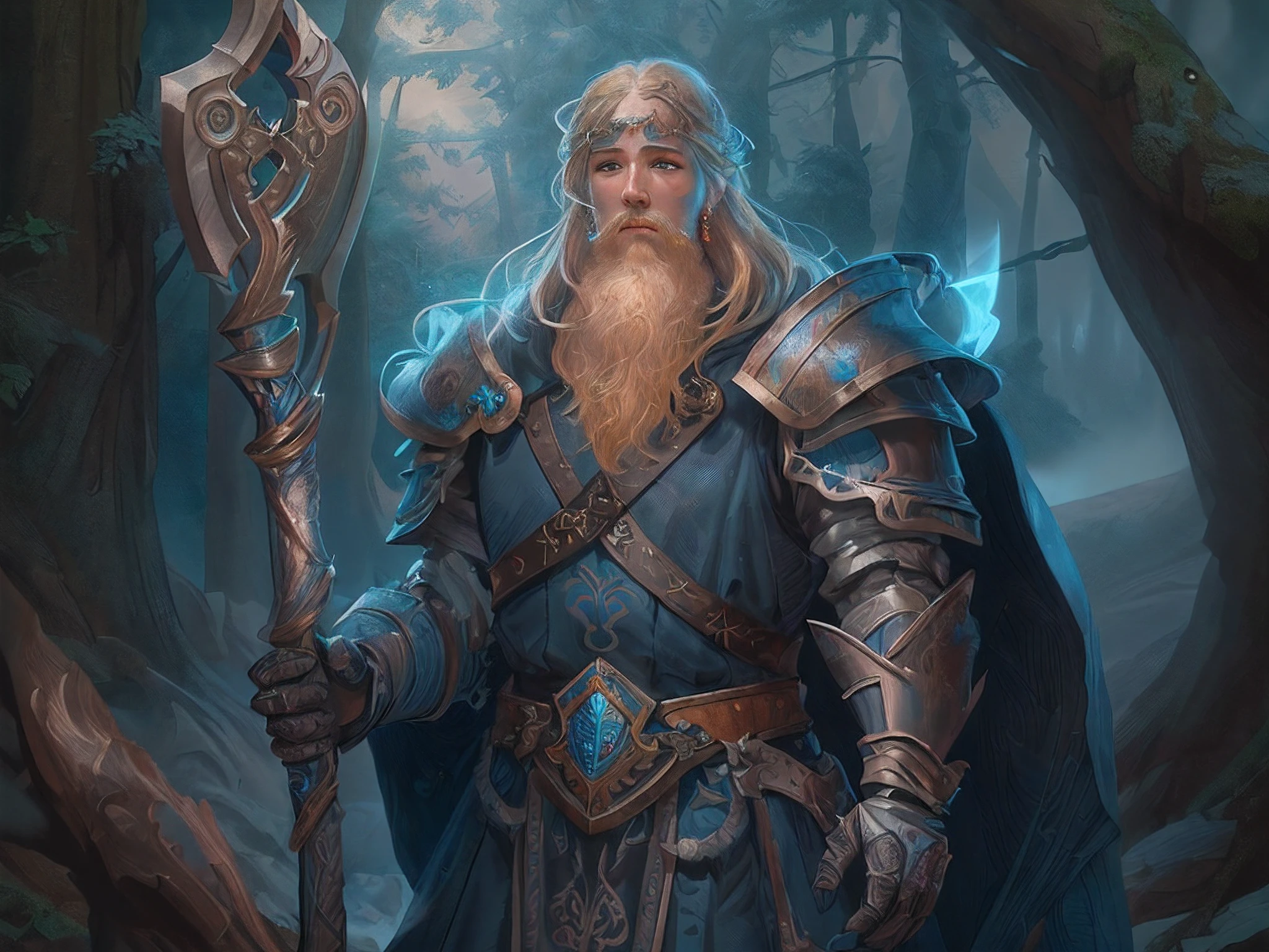 a picture of dwarf paladin of the crown protecting the palace, 1male dwarf, holy knight, protector of the crown, full body (best details, Masterpiece, best quality :1.5), blond hair, long hair, blond beard, full body (best details, Masterpiece, best quality :1.5), ultra detailed face (best details, Masterpiece, best quality :1.5), muscular, blond hair, long hair, braided hair, blue eyes, intense eyes, wearying heavy armor, white armor (best details, Masterpiece, best quality :1.5), purple cloak, flowing cloak, armed with an axe fantasyaxe axe, glowing axe, glowing runes on axe, GlowingRunes_paleblue, fantasy palace background, D&D art, RPG art, magical atmosphere magic-fantasy-forest, ultra best realistic, best details, best quality, 16k, [ultra detailed], masterpiece, best quality, (extremely detailed), ultra wide shot, photorealism, depth of field, hyper realistic painting,