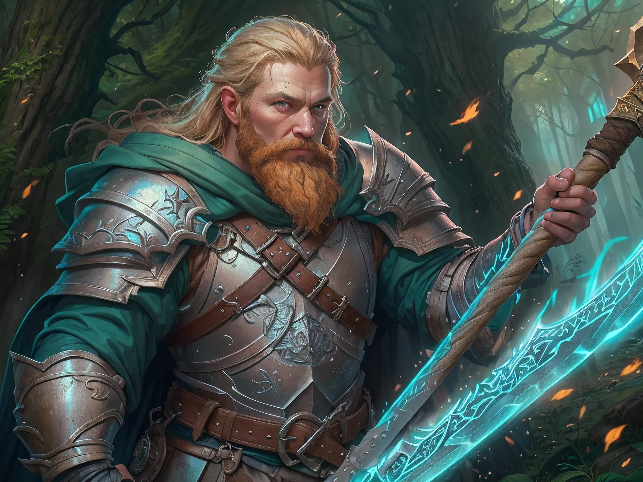 a picture of dwarf paladin of the crown protecting the palace, 1male dwarf, holy knight, protector of the crown, full body (best details, Masterpiece, best quality :1.5), blond hair, long hair, blond beard, full body (best details, Masterpiece, best quality :1.5), ultra detailed face (best details, Masterpiece, best quality :1.5), muscular, blond hair, long hair, braided hair, blue eyes, intense eyes, wearying heavy armor, white armor (best details, Masterpiece, best quality :1.5), purple cloak, flowing cloak, armed with an axe fantasyaxe axe, glowing axe, glowing runes on axe, GlowingRunes_paleblue,   fantasy palace background, D&D art, RPG art, magical atmosphere magic-fantasy-forest, ultra best realistic, best details, best quality, 16k, [ultra detailed], masterpiece, best quality, (extremely detailed), ultra wide shot, photorealism, depth of field, hyper realistic painting,