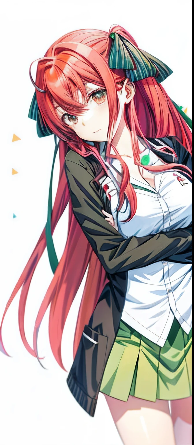 Anime girl posing with long red hair and green skirt, kurisu makise steins gate anime, pink twintail hair and cyan eyes, marin kitagawa fanart, anime moe art style, kurisu makise, Smooth Anime CG Art, Holo, made with anime painter studio, reisen udongein inaba, Anime Girl with Long Hair, Zero Two