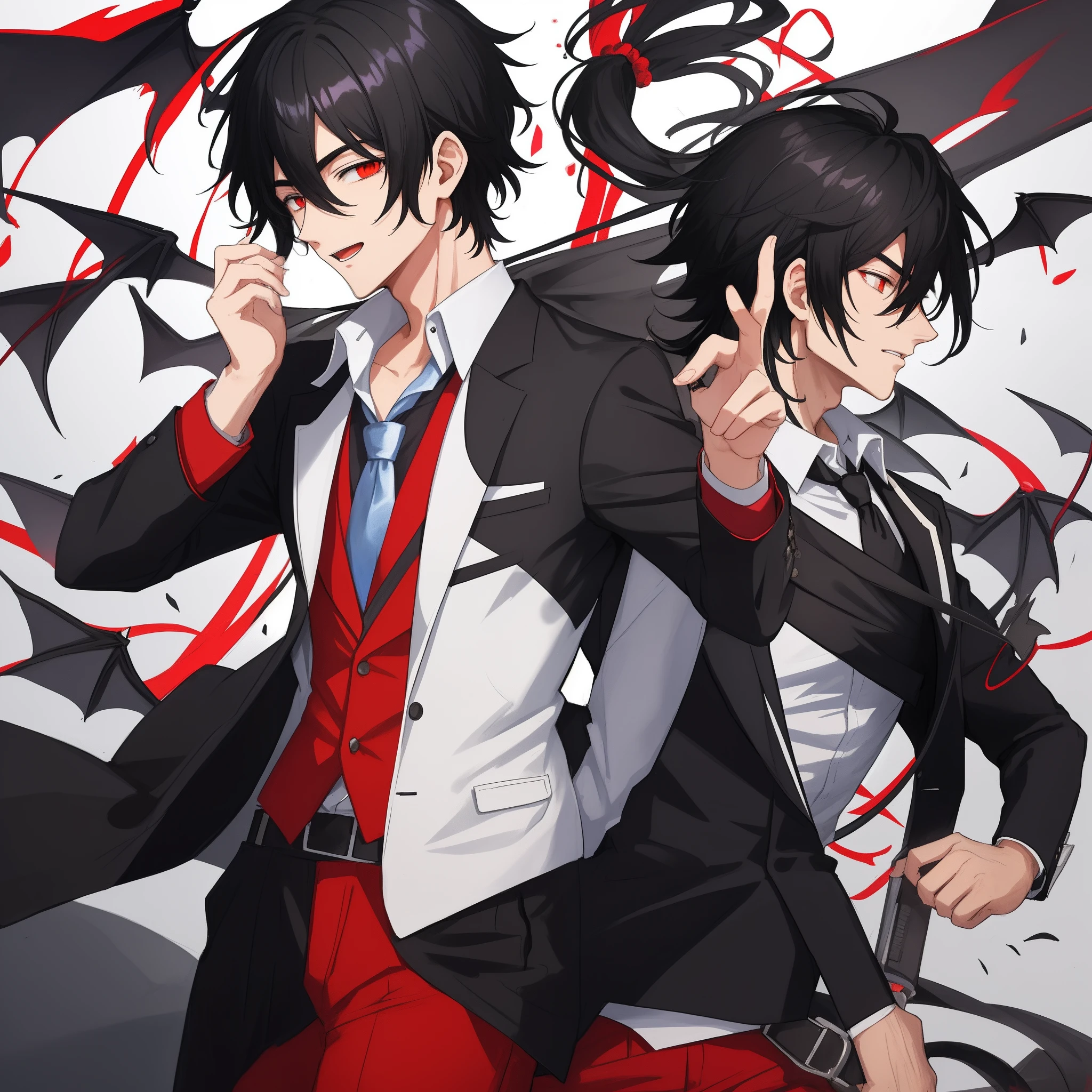 high, black hair, demon on his back