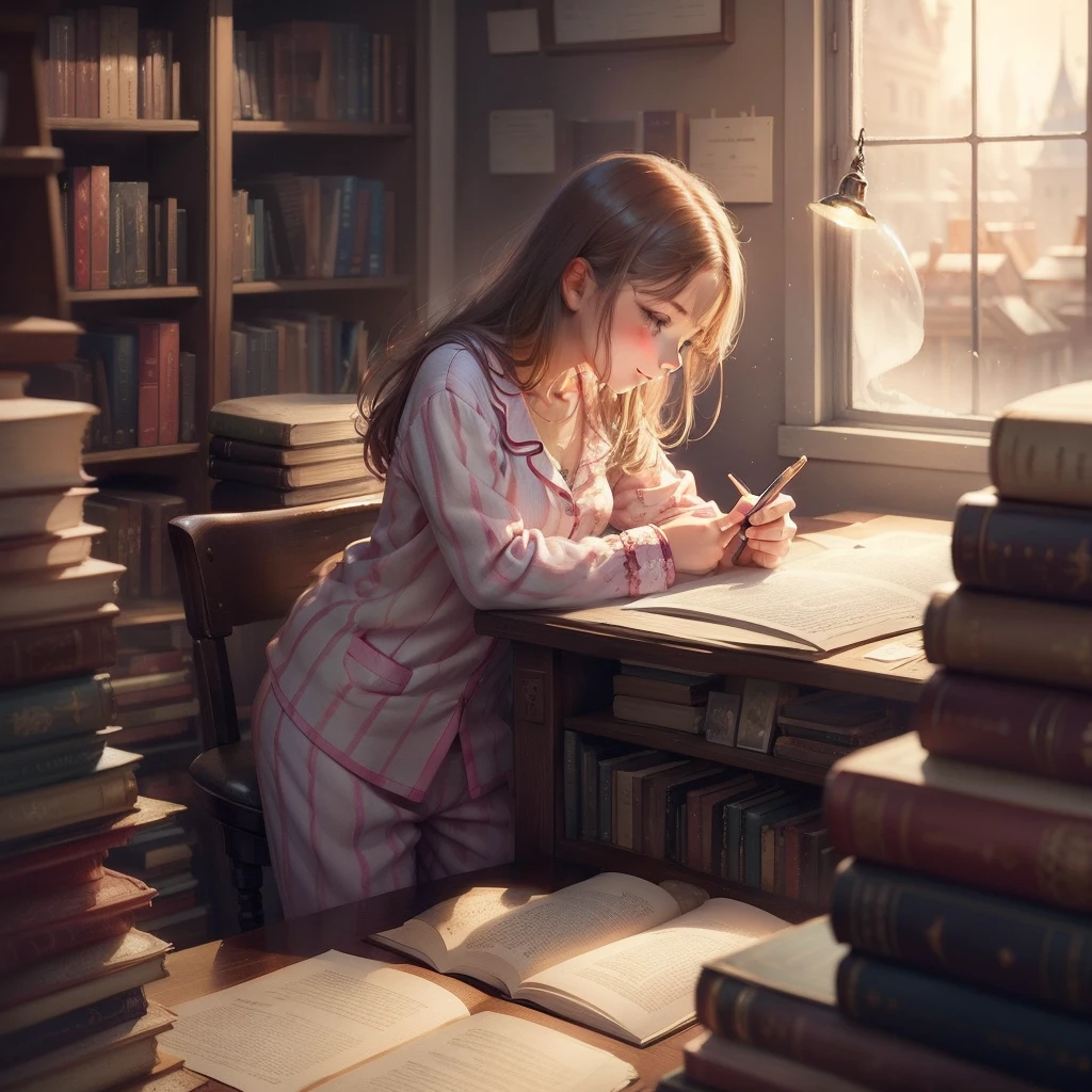 dream,Bookstore,Dream Factory,people,A girl with,balance,Pajamas,Work,Fantasy,fairy tales,watercolor