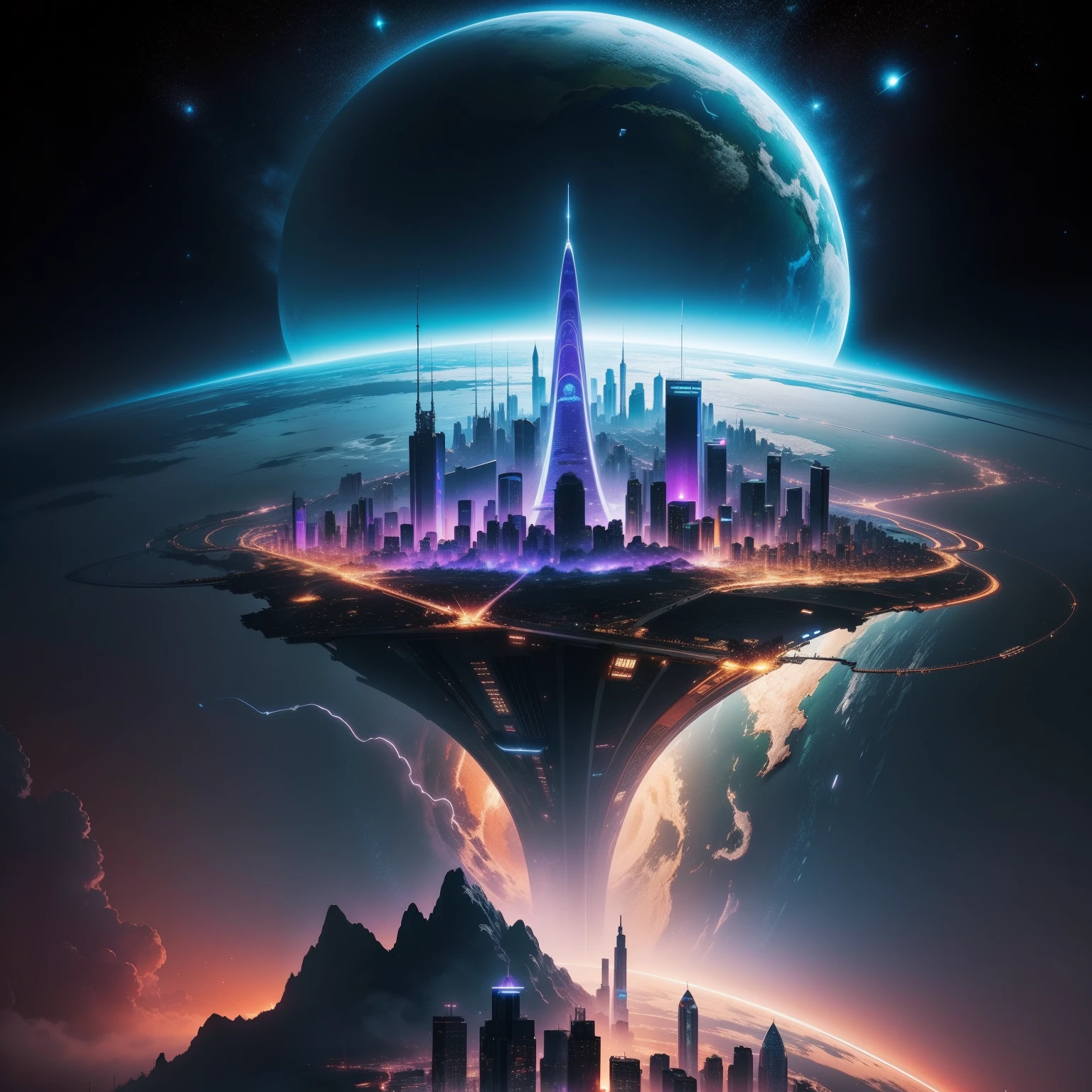 planet earth A space station Space City futuristic cities epcot SFArt Skyscrapers cyberpunked top-quality masterpiece dream 超A high resolution