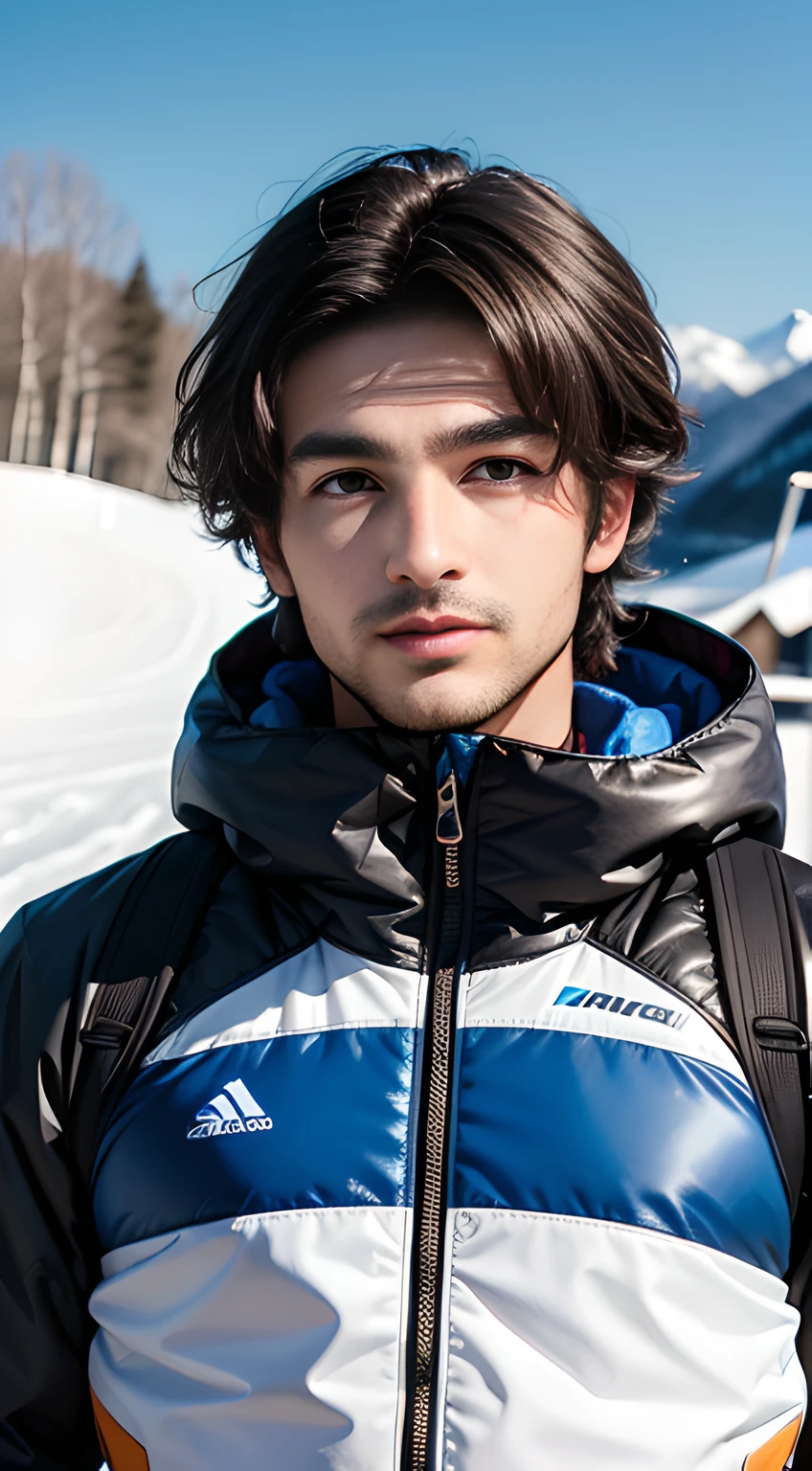 ((Men only)), (head shot), ((showing his abs)), (Handsome muscle man in his 10s), (male snow ski player), (on the ski slopes of a snowy mountain), (smile), ((Marlon Teixeira)), (white down jacket), (snowboard), (detaile: 1 in 1), Natural muscles, HIG quality, beautidful eyes, (Detailed face and eyes), (Face、: 1 / 2), Noise, Real Photographics、... ..................................................................................................................PSD, Sharp Focus, High resolution 8K, realisitic & Professional Photography, 8K UHD, Soft lighting, High quality, Film grain, FujifilmXT3
