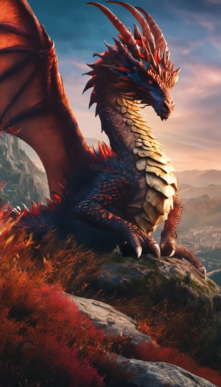 Large red dragon in a completely random setting