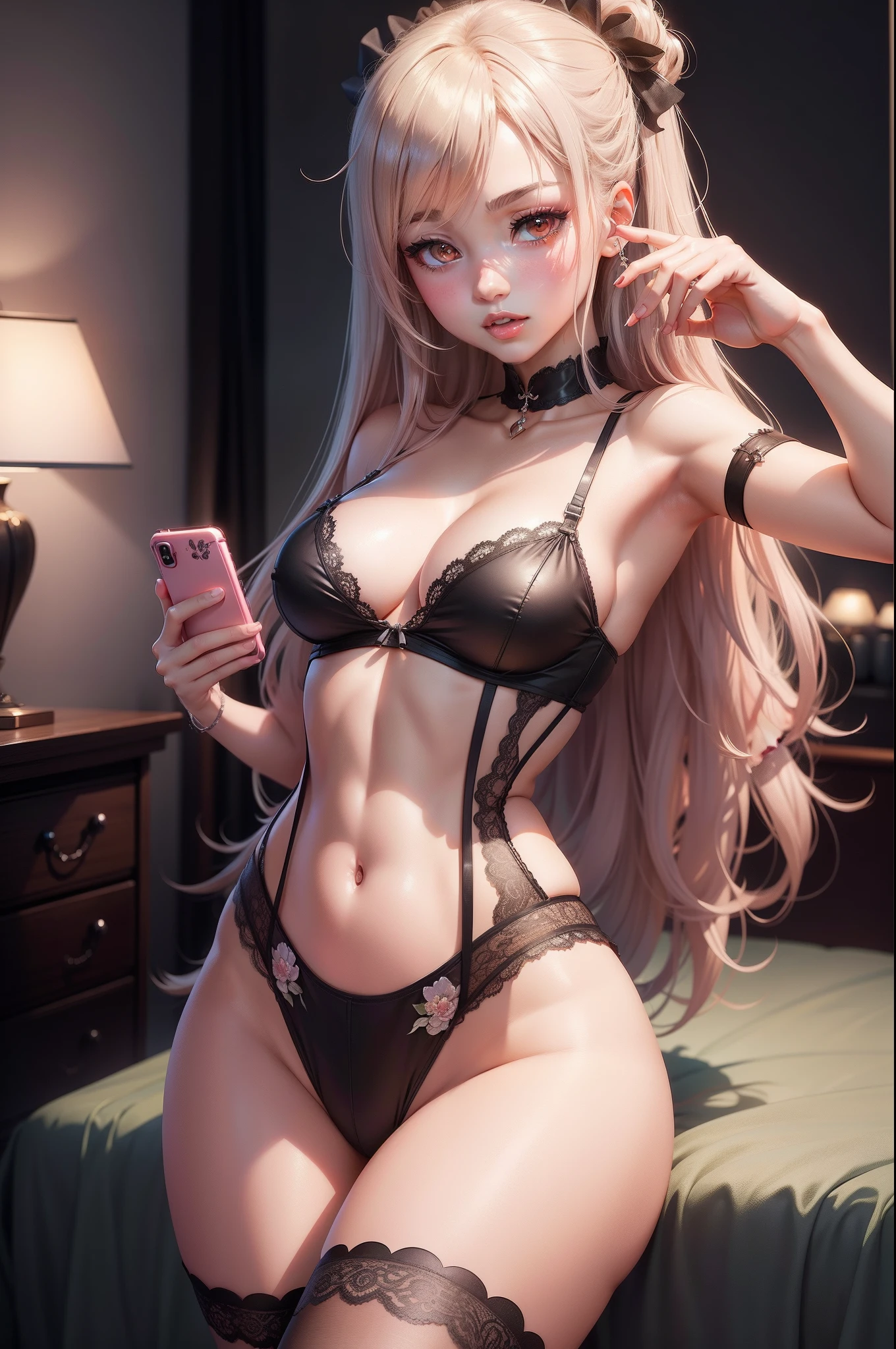 anime - style image of a woman in lingerie taking a selfie, seductive anime girl, small curvy , photorealistic anime girl render, attractive anime girl, smooth anime cg art, anime barbie in white stockings, beautiful anime girl, fine details. girls frontline, anime girl with long hair, anime highly detailed, beautiful alluring anime , anime girl, cute anime girl UHD HD HQ