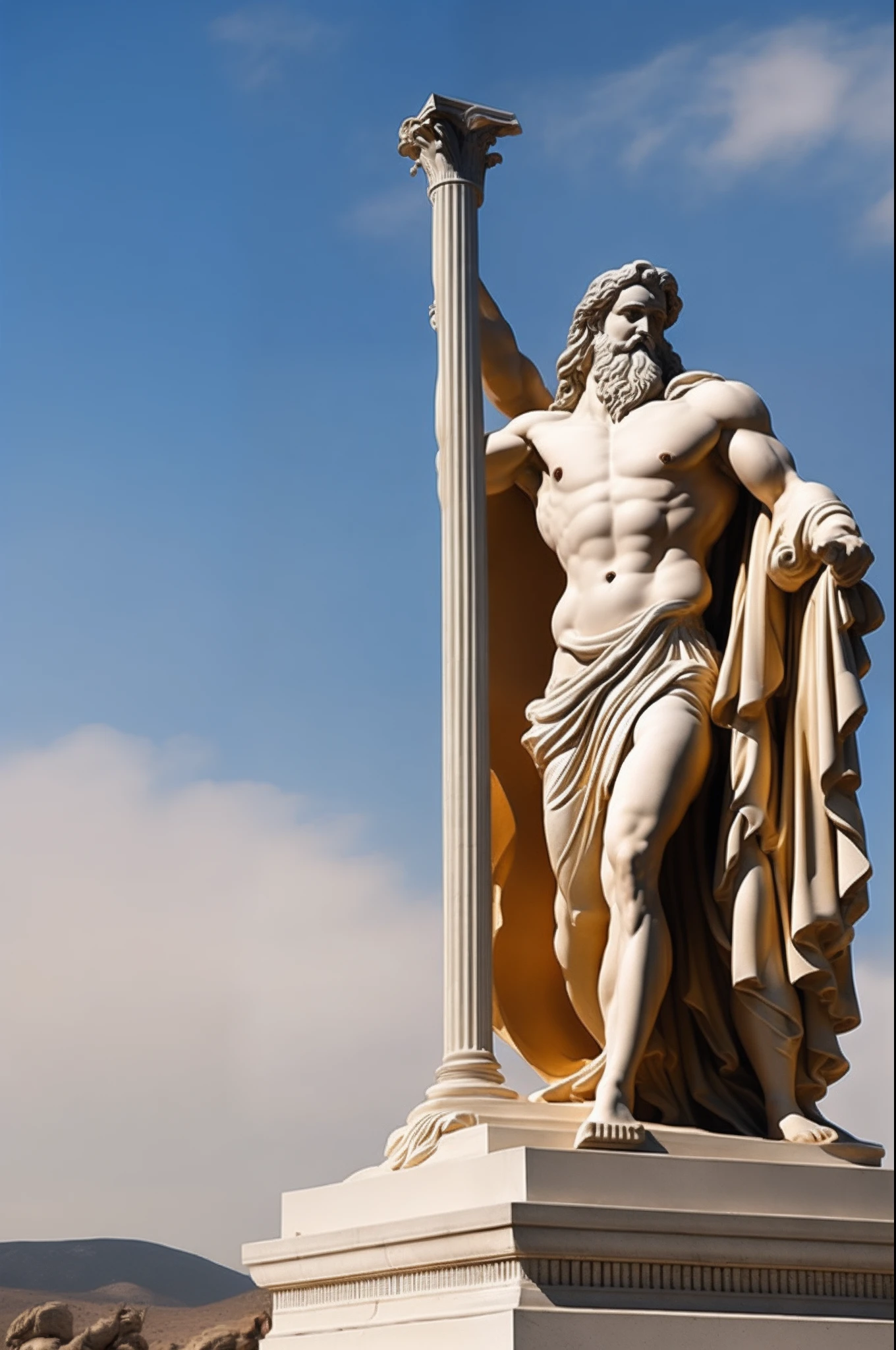 crie uma estatua de maromre de Zeus mostrando seu poder