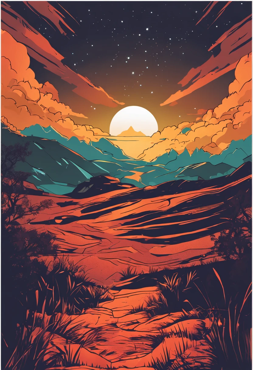 Landscape of morning star shining in the dark