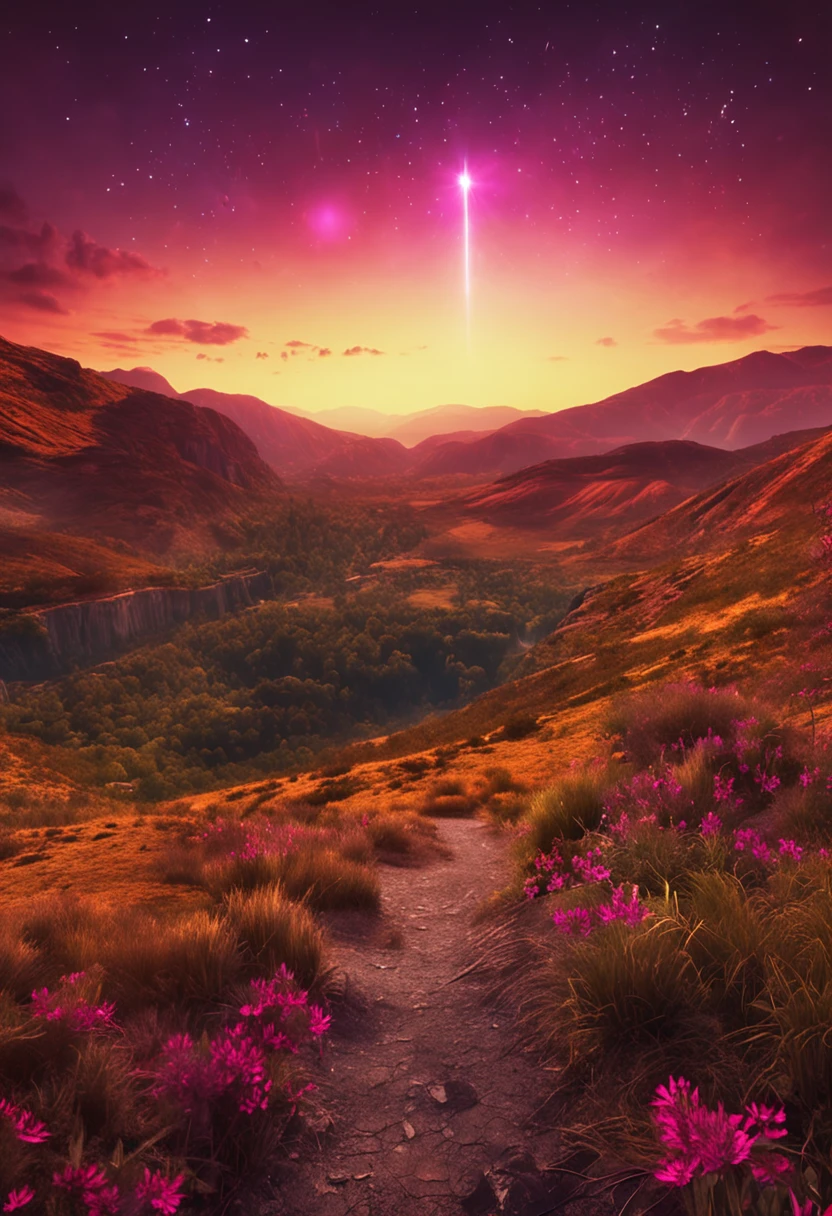 Landscape of morning star shining in the dark