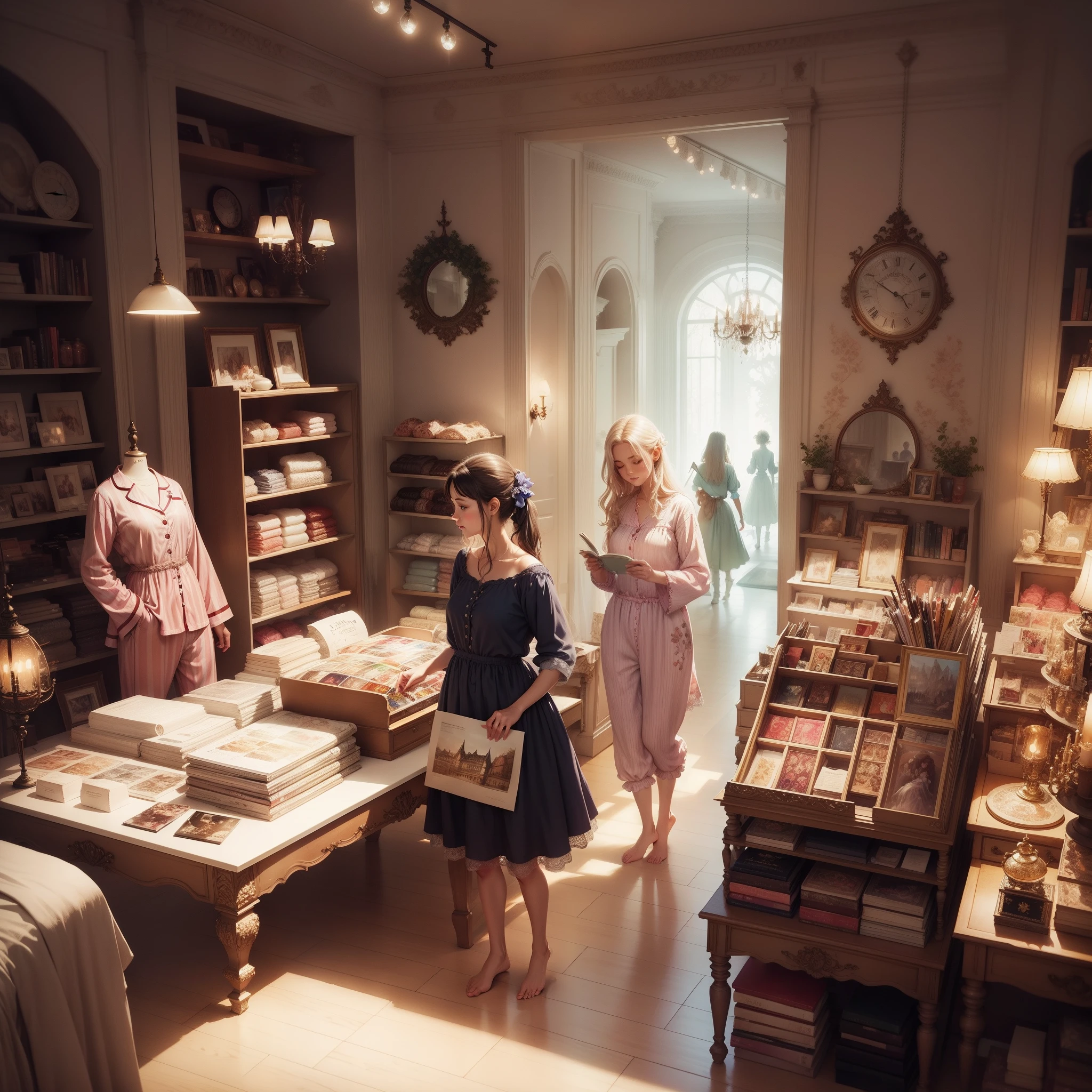 Dream Department Store,dream,watercolor,fairy tales,Fantasy,showcase,People in pajamas