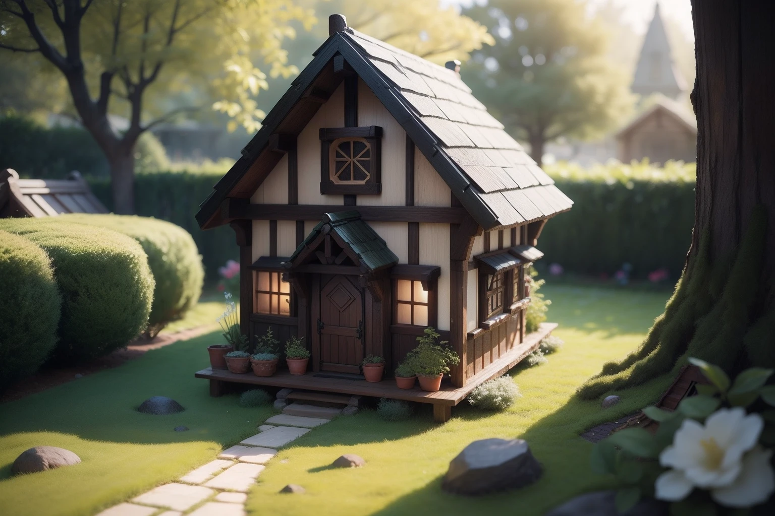 Dwarf house and garden、Minitary、No Man、Bright and natural light、Quite a bit of shrinkage、Photos realistic