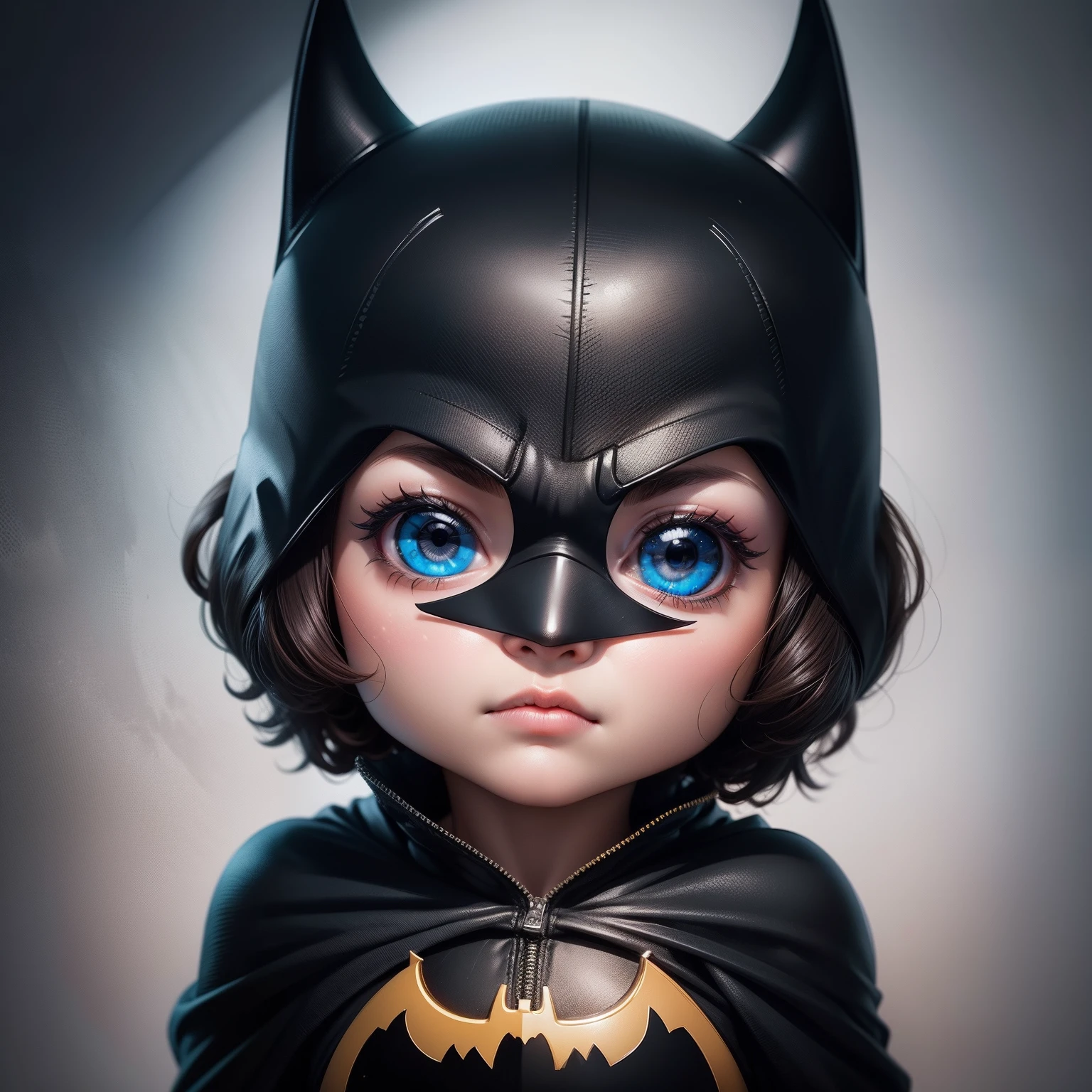 Menino, 4 anos, cabelos escorridos, olhos castanhos, com roupa do batman, Cartoon, em uma casa velha