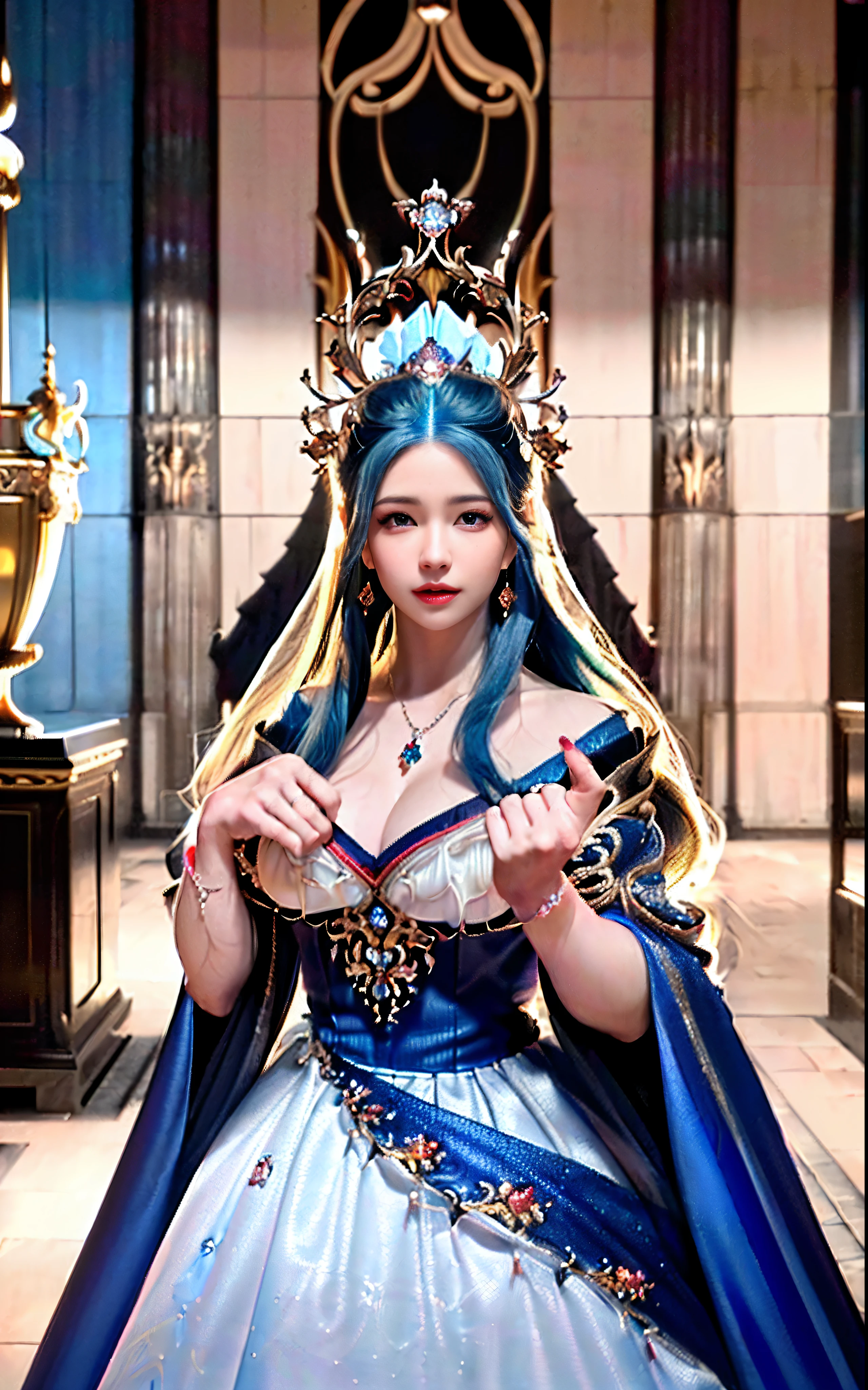 Emperatriz dragon (total war Warhammer) shiny armor, brave, subtle narrative, enigmatic atmosphere, atmospheric perspective, fluid movement, ethereal quality, solo, low fantasy, vivid brushstrokes, striking composition, psychedelic images, sitting in her throne